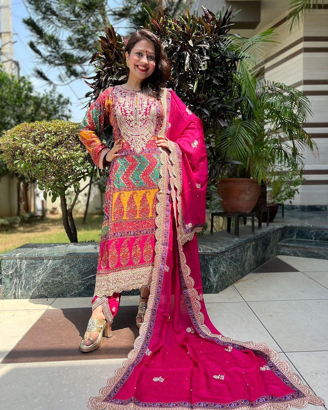 Party Wear Fancy Look Top Dupatta & Dhoti Set