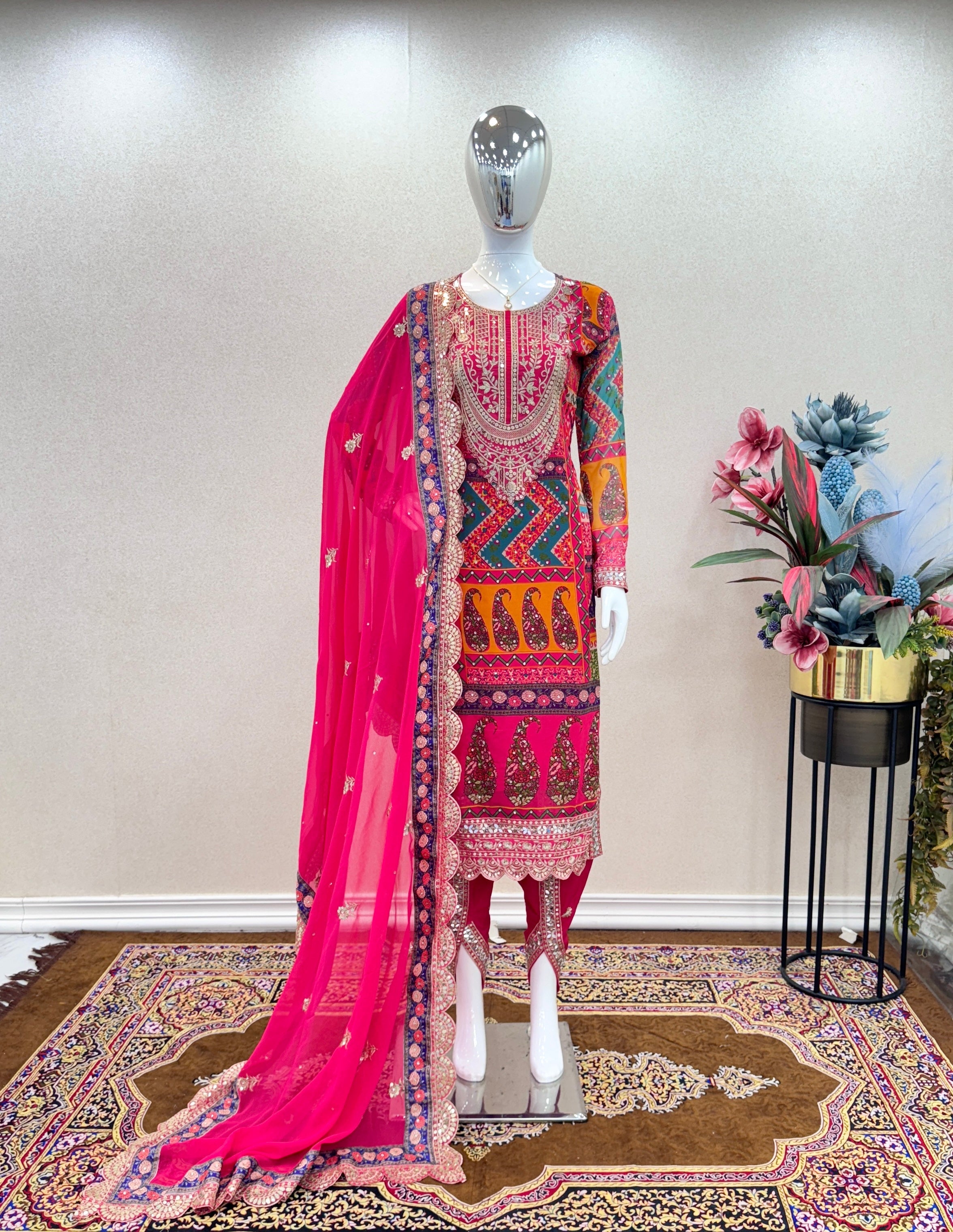 Party Wear Fancy Look Top Dupatta & Dhoti Set