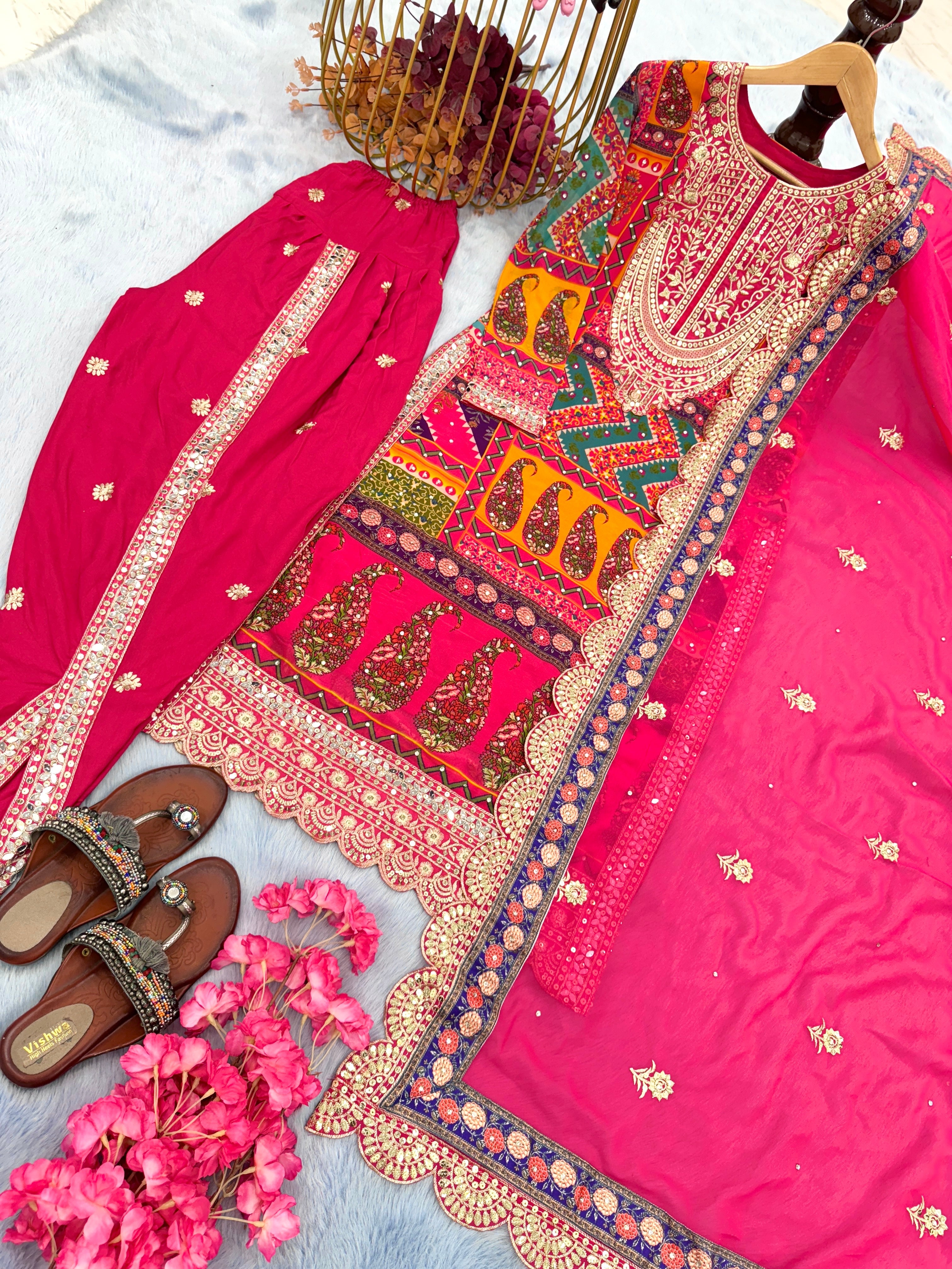 Party Wear Fancy Look Top Dupatta & Dhoti Set