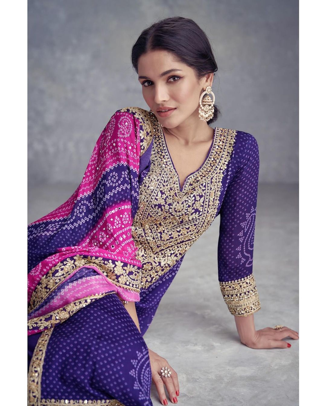 Fancy Top-Bottom And Dupatta With Digital Print And Embroidery Sequence Work
