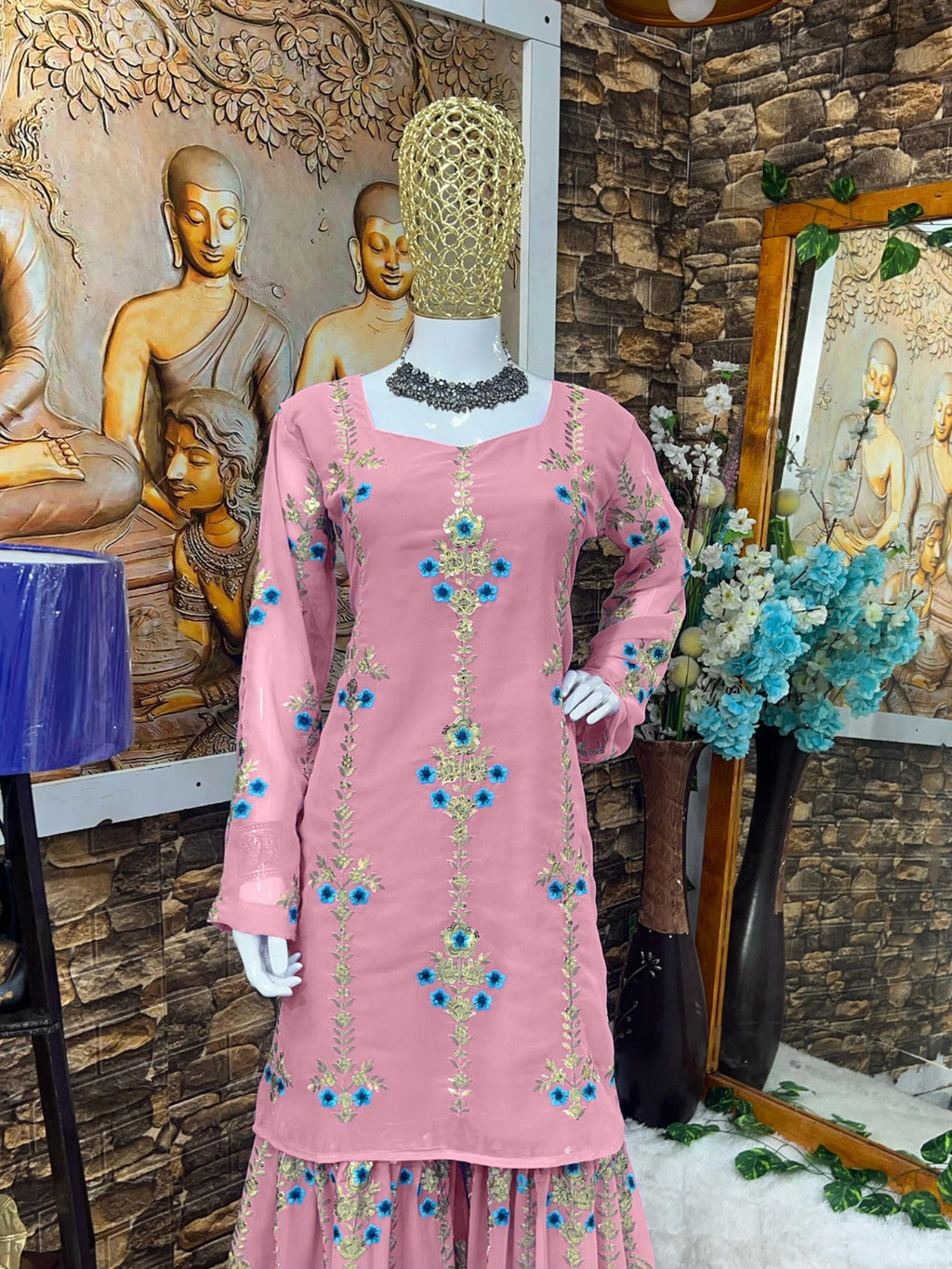 Beautiful Party Wear Top And Sharara With Fancy Dupatta