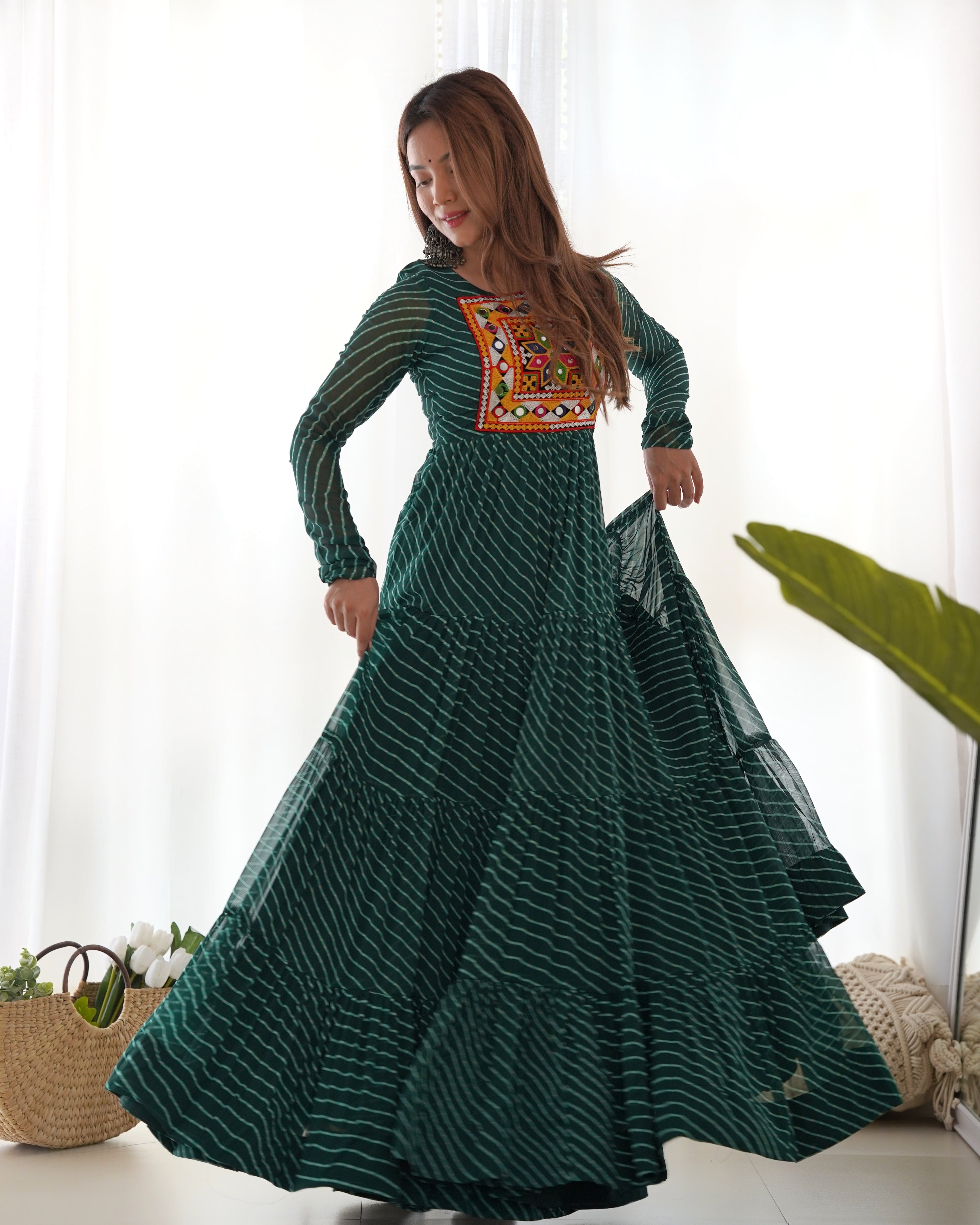 Beautiful Laheriya Print Anarkali Gown