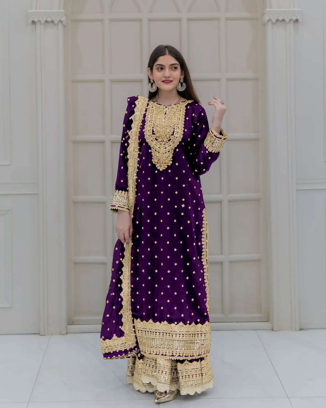 Designer Look Top-Dupatta And Bottom With Heavy Embroidery Sequence Work