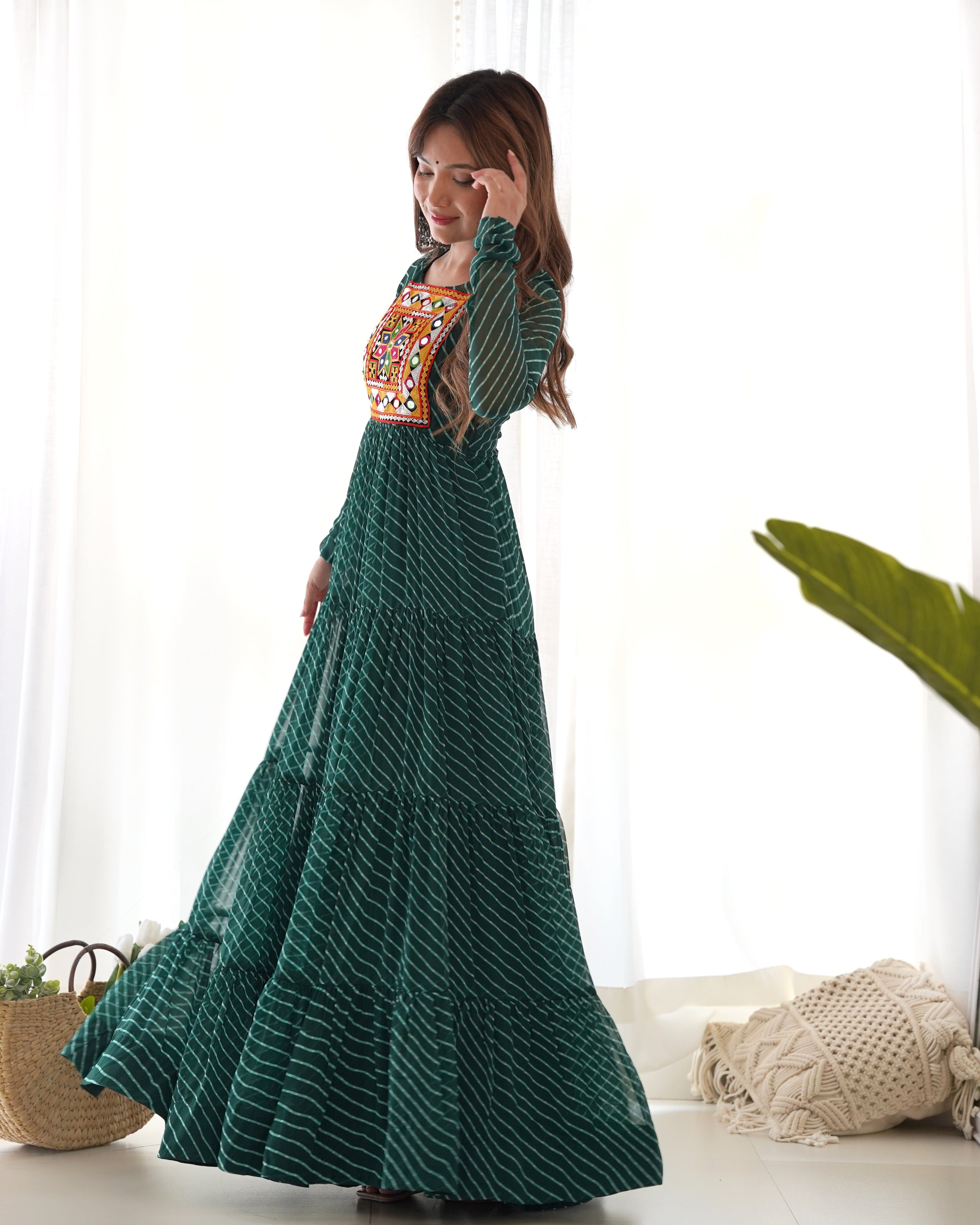 Beautiful Laheriya Print Anarkali Gown
