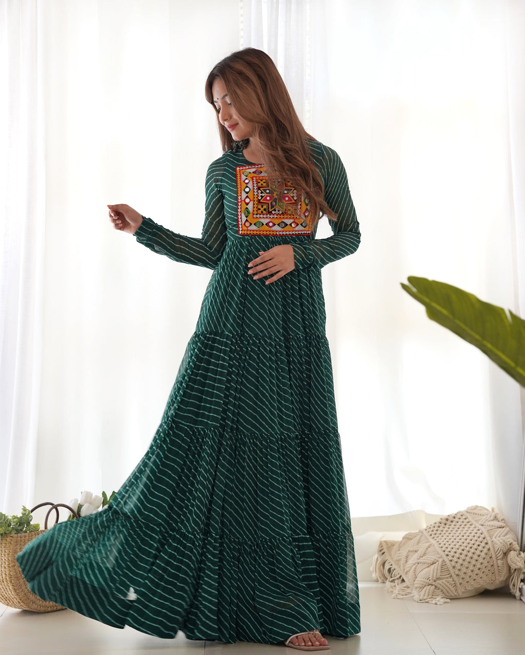 Beautiful Laheriya Print Anarkali Gown