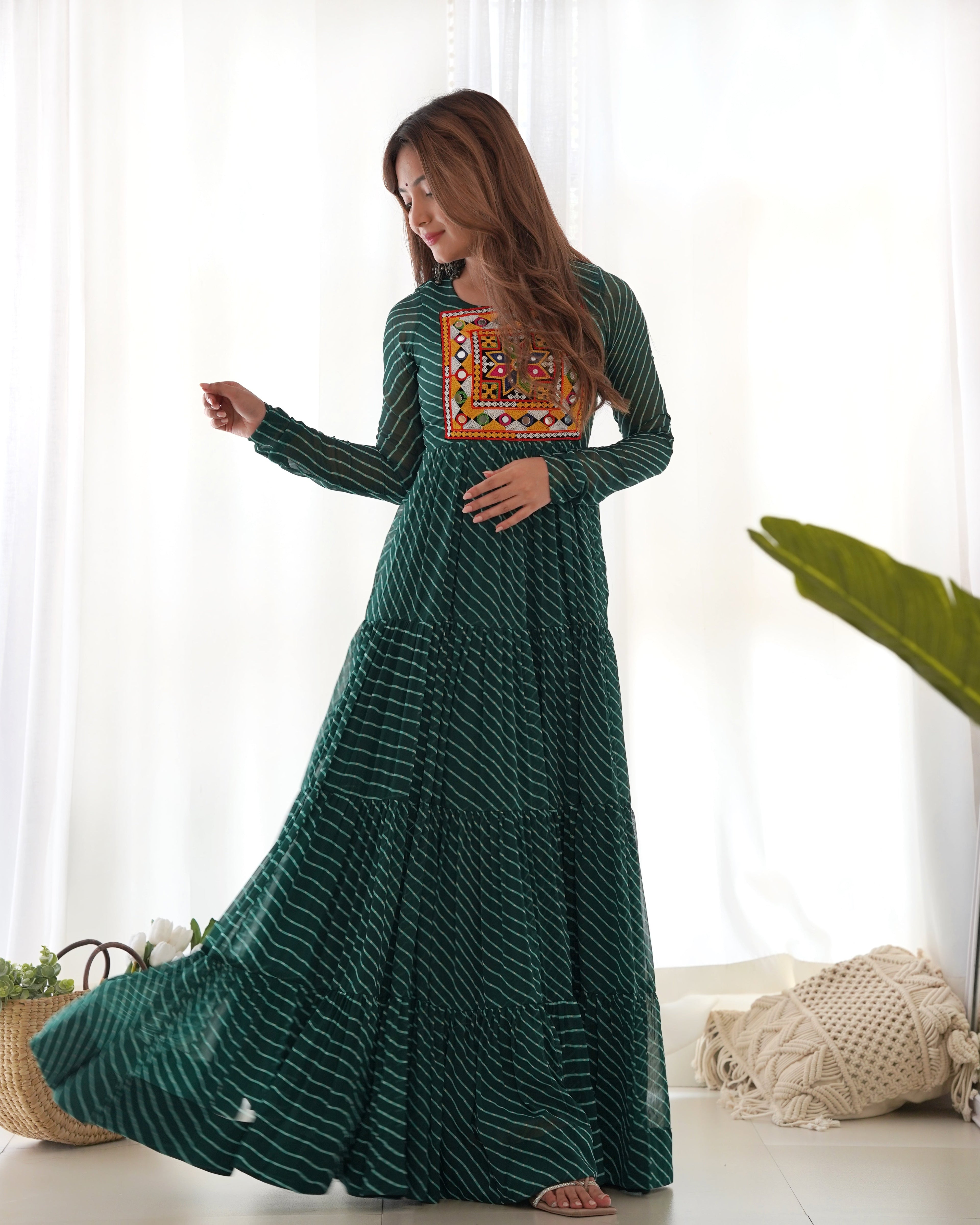 Beautiful Laheriya Print Anarkali Gown