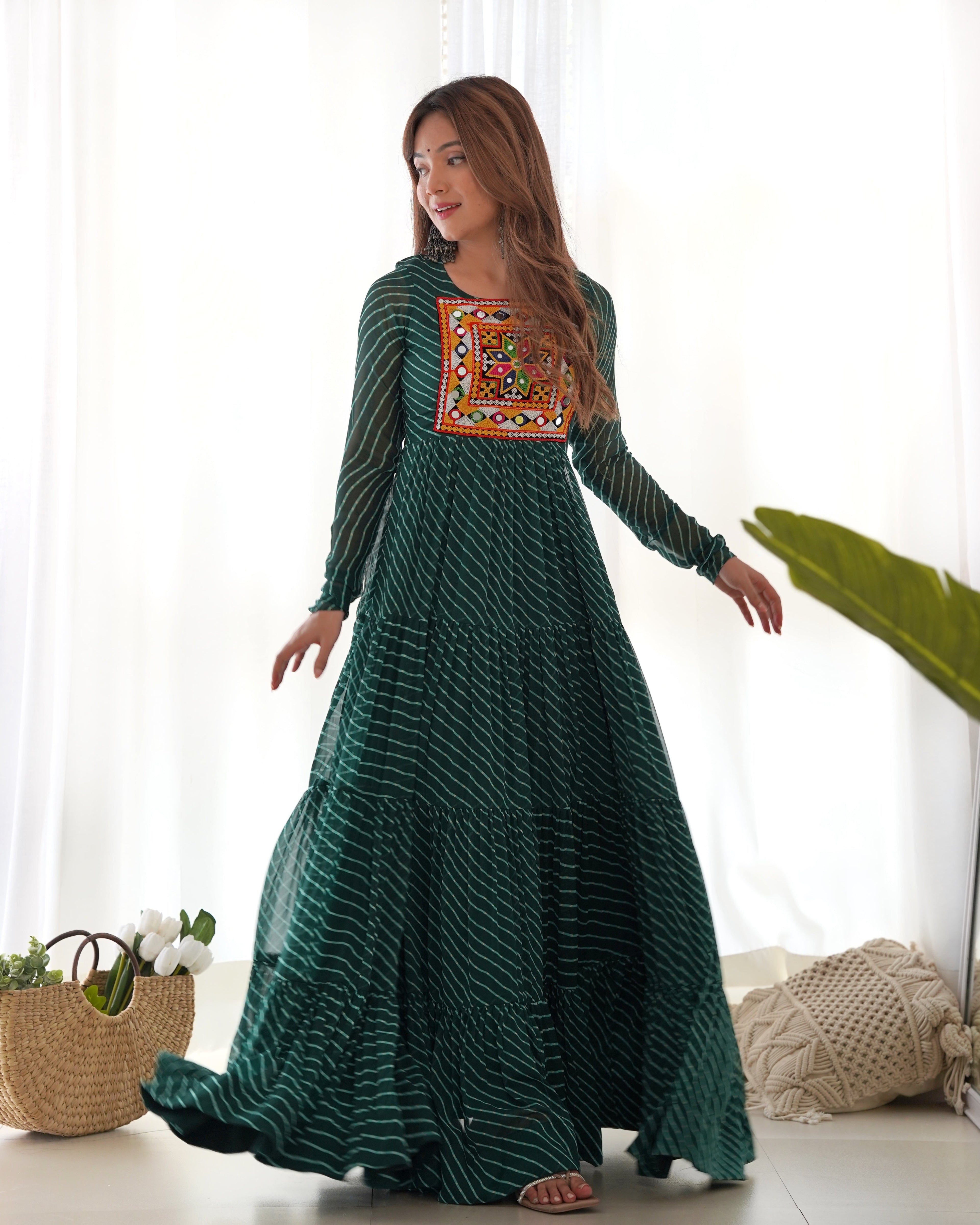 Beautiful Laheriya Print Anarkali Gown