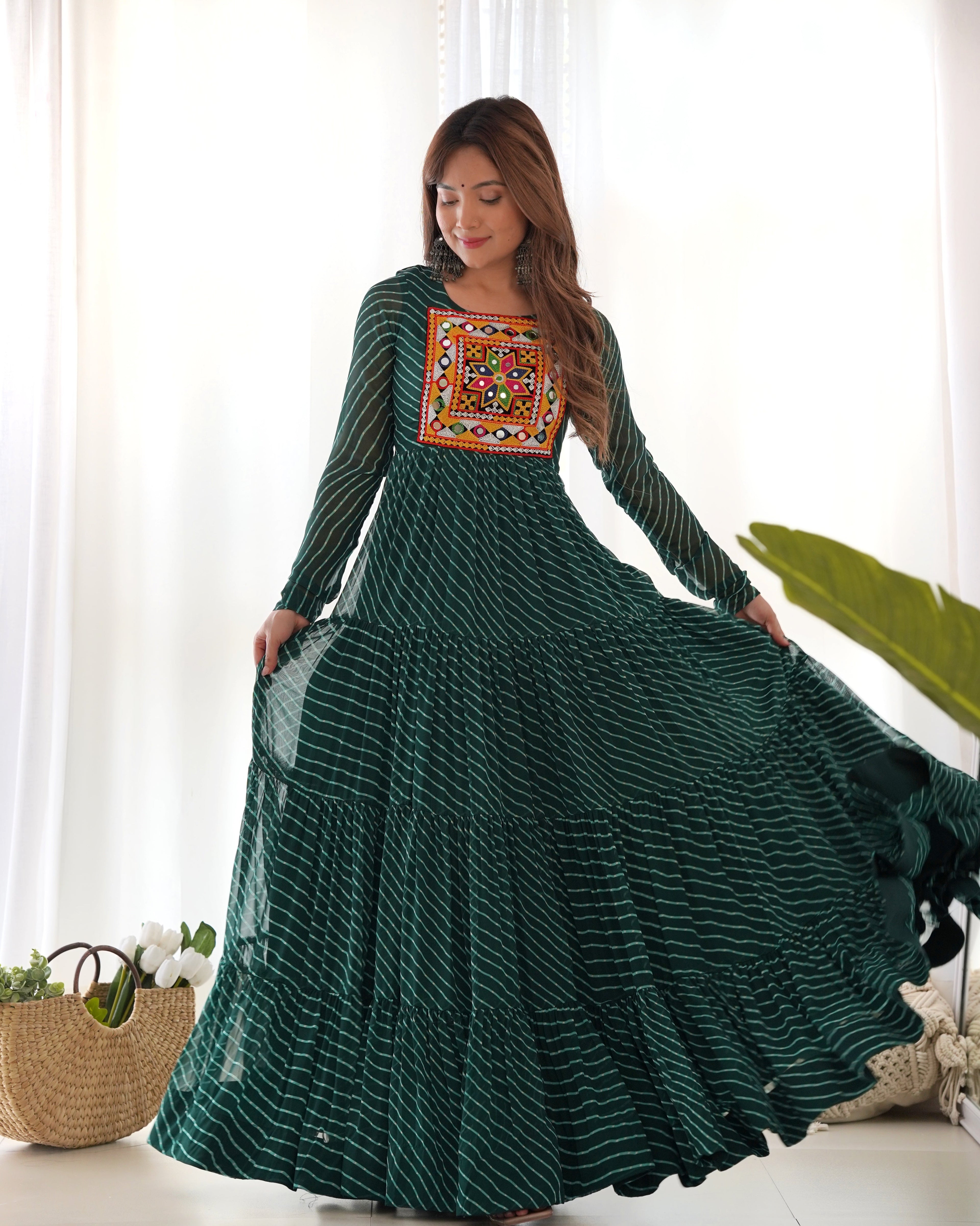 Beautiful Laheriya Print Anarkali Gown