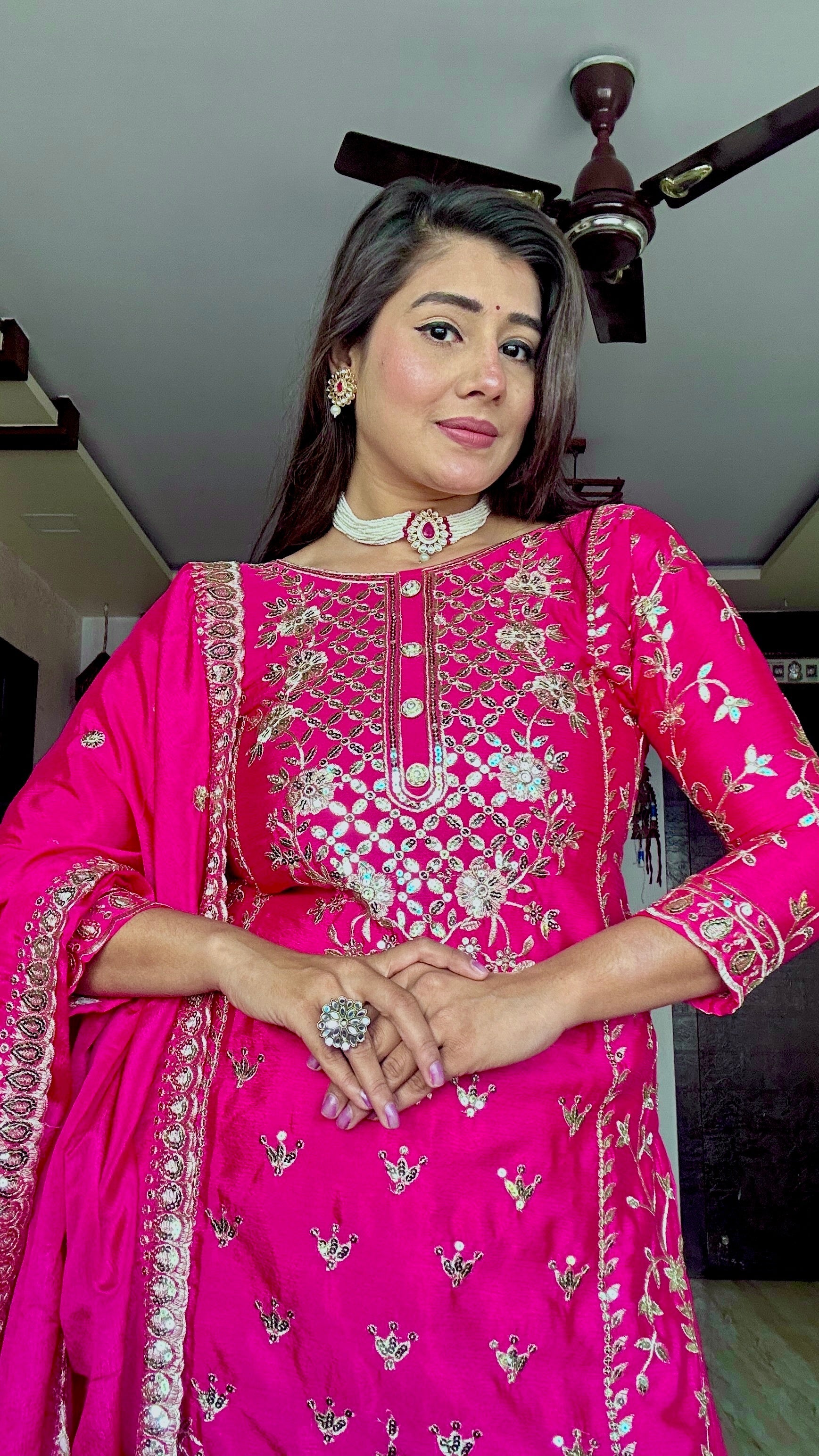 डिज़ाइनर पार्टी वियर टॉप-प्लाज़ो और दुपट्टा