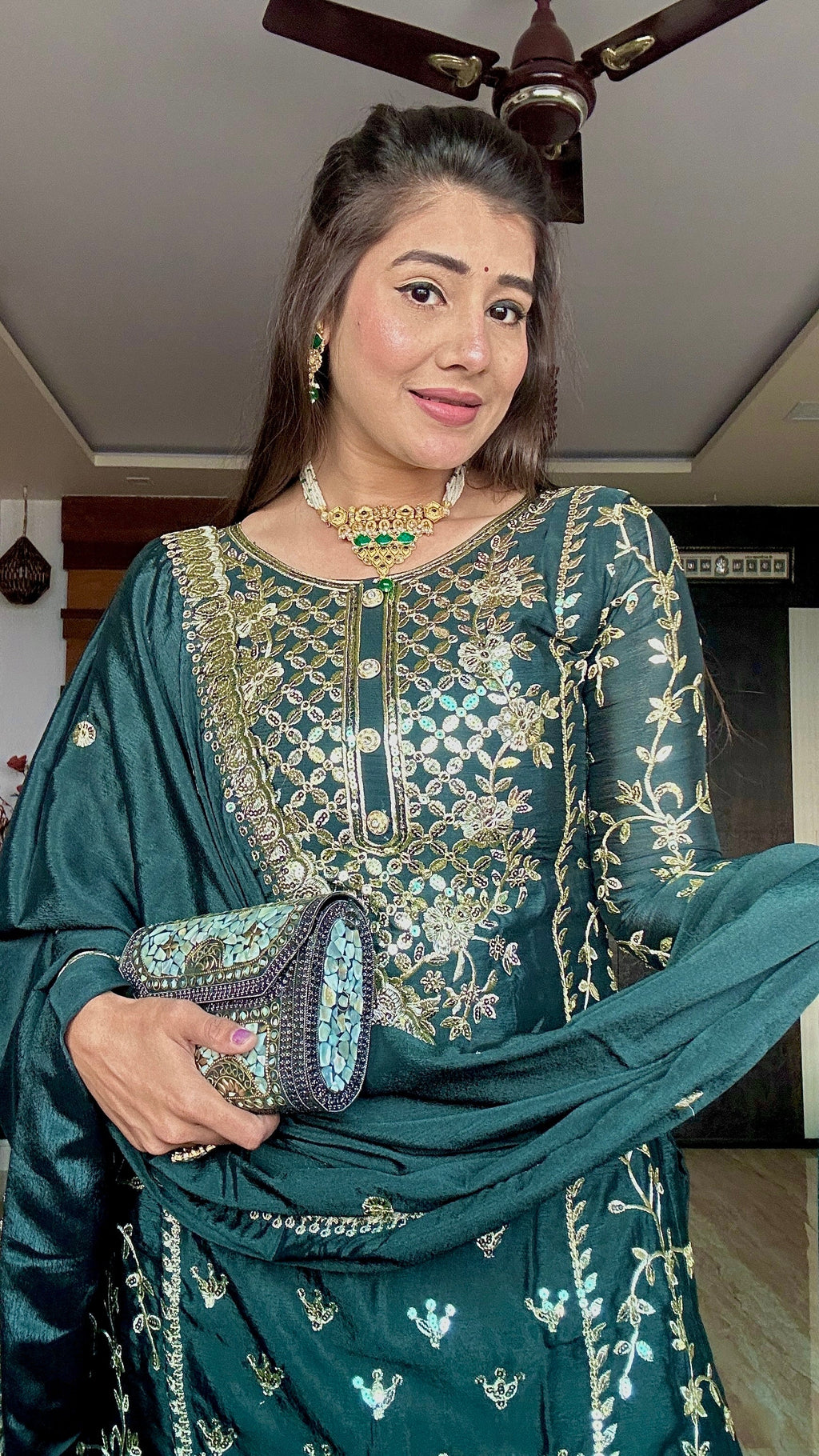 पार्टी वियर डिज़ाइनर टॉप-प्लाज़ो और दुपट्टा