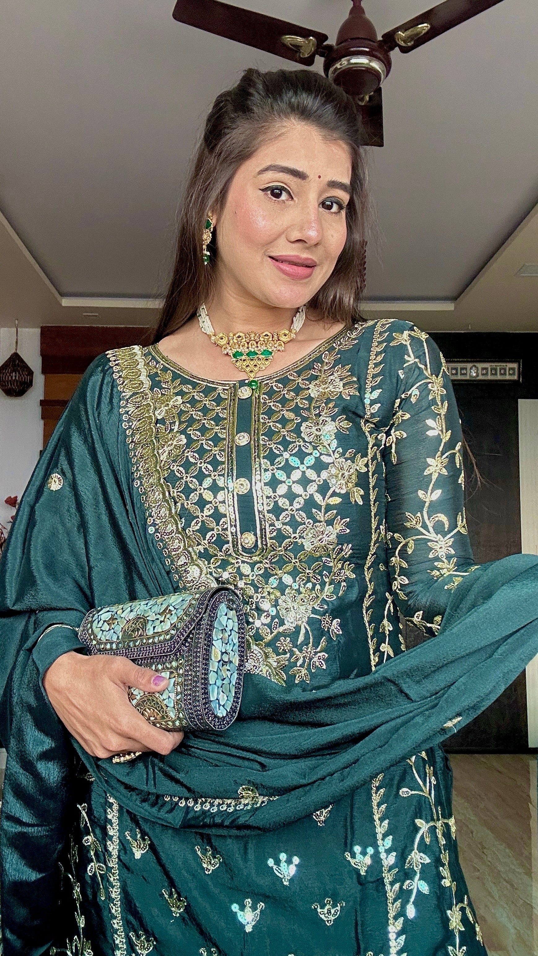 पार्टी वियर डिज़ाइनर टॉप-प्लाज़ो और दुपट्टा