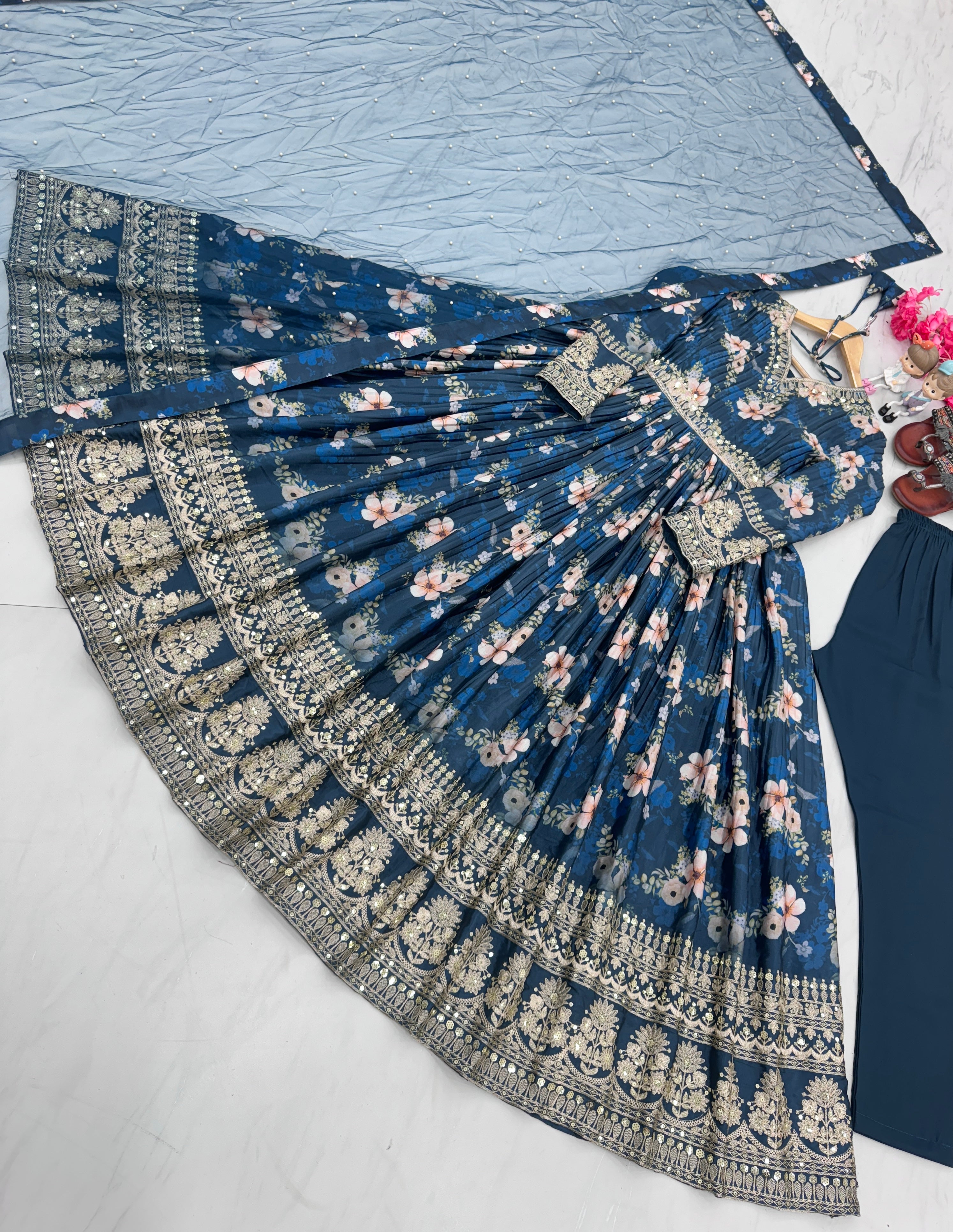 Party Wear Look Gown With Bottom & Dupatta Set
