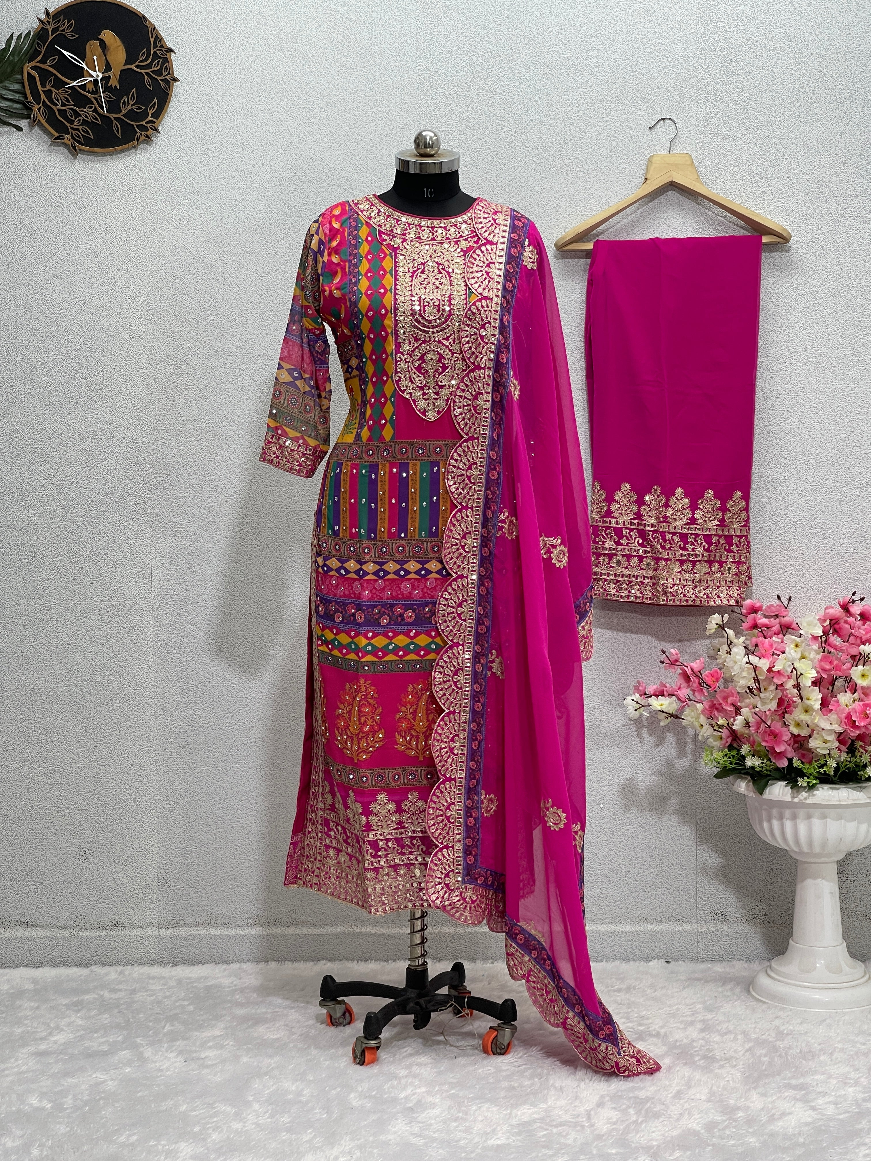 Beautiful Party Wear Top And Plazzo With Dupatta With Dimond Hand Work