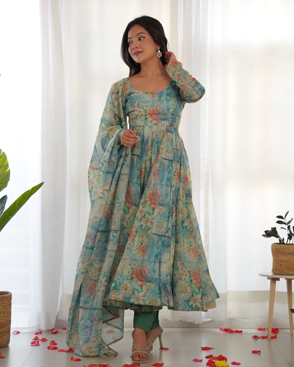 Party Wear Beautiful Anarkali Gown And Pent With Dupatta
