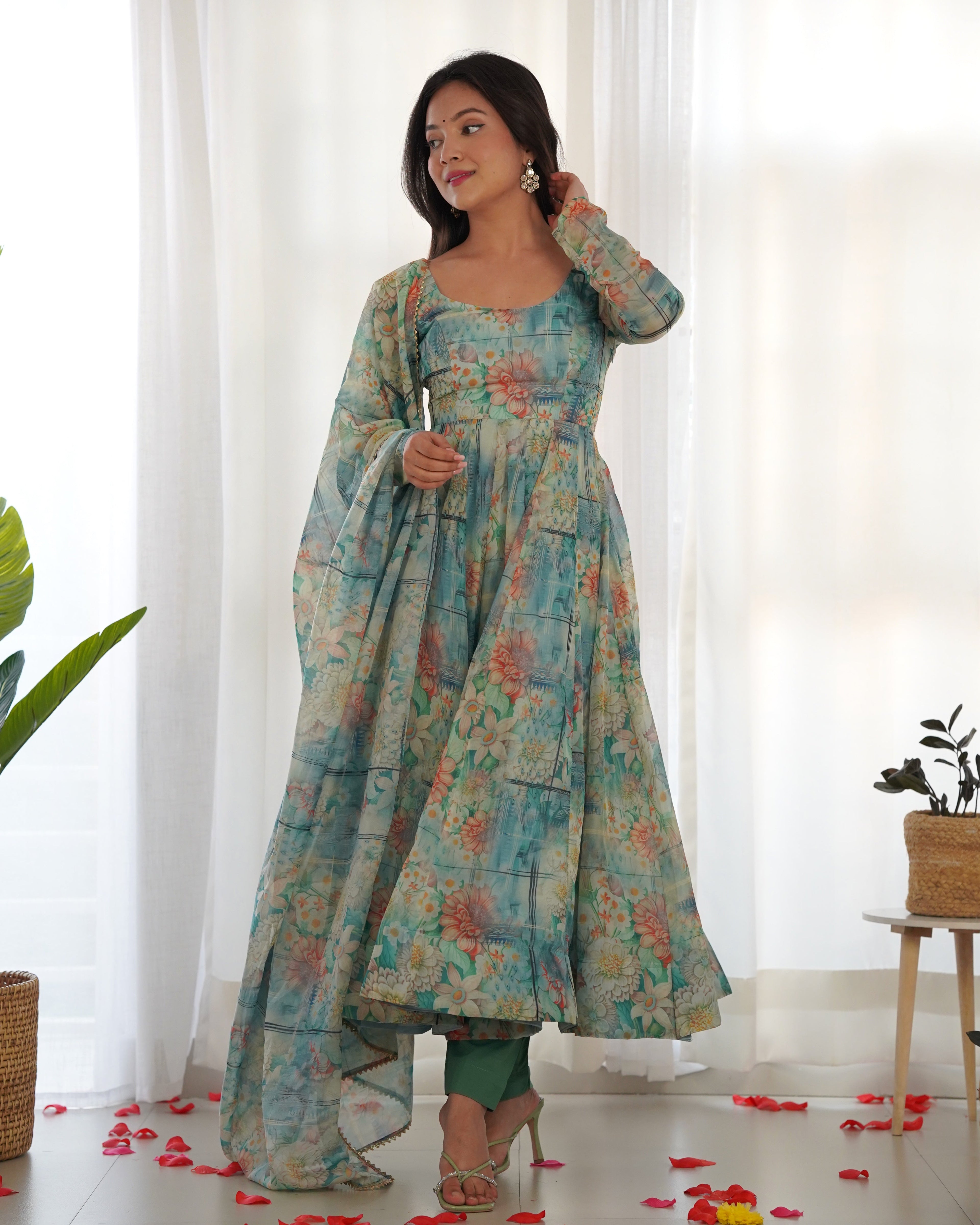 Party Wear Beautiful Anarkali Gown And Pent With Dupatta
