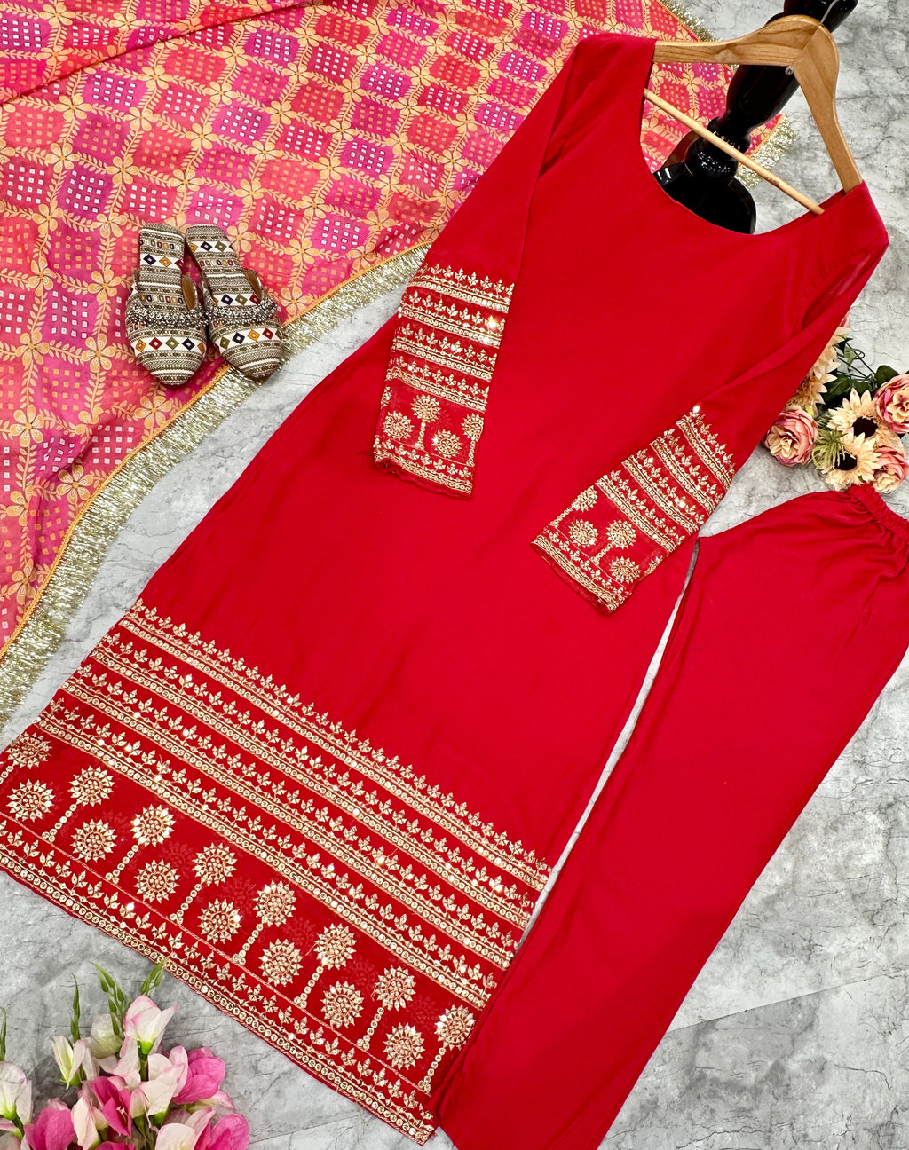 Beautiful Party Wear Top Bottom And Dupatta With Embroidery Work