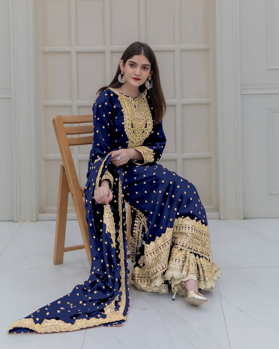 Designer Look Top-Dupatta And Bottom With Heavy Embroidery Sequence Work