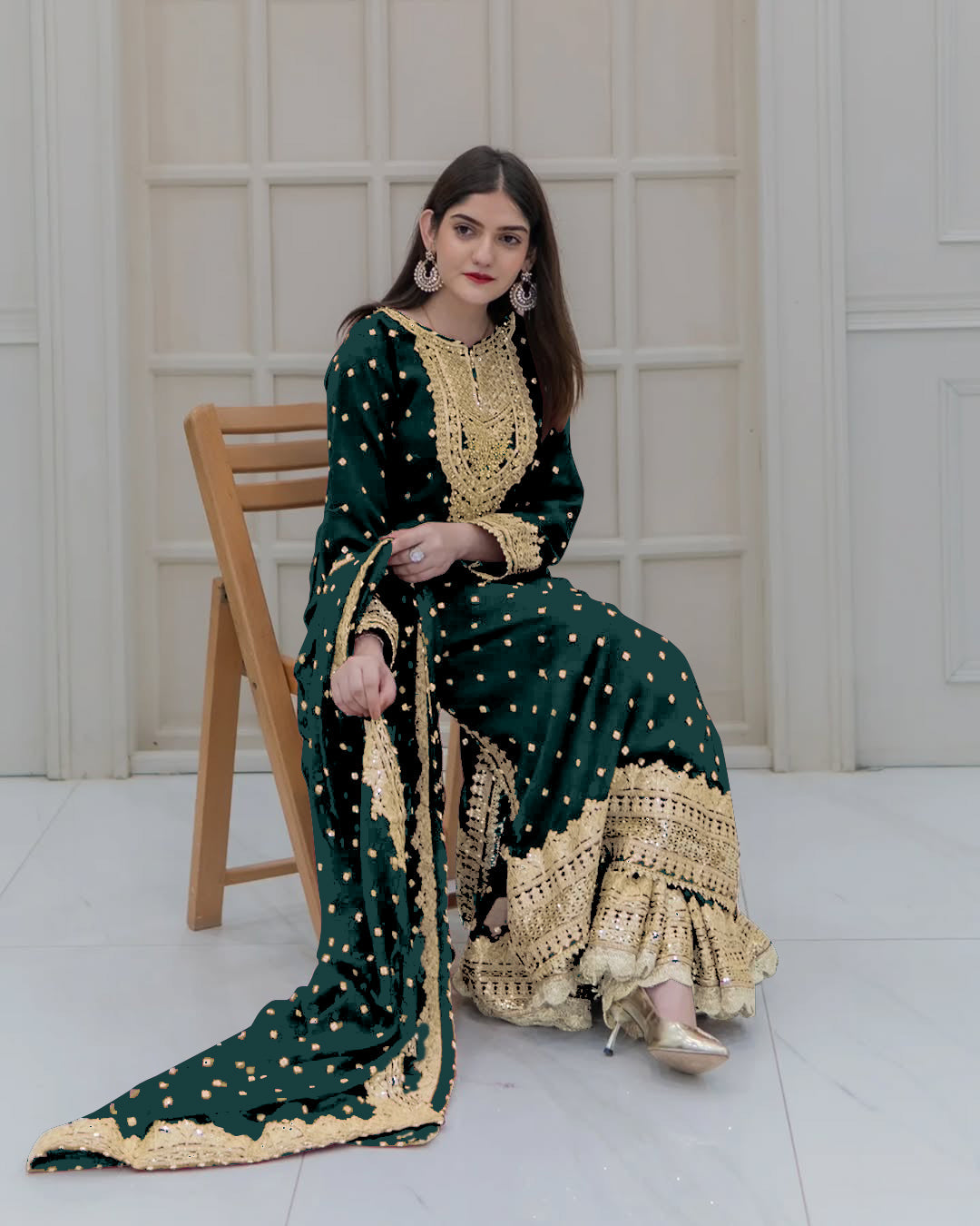 Designer Look Top-Dupatta And Bottom With Heavy Embroidery Sequence Work