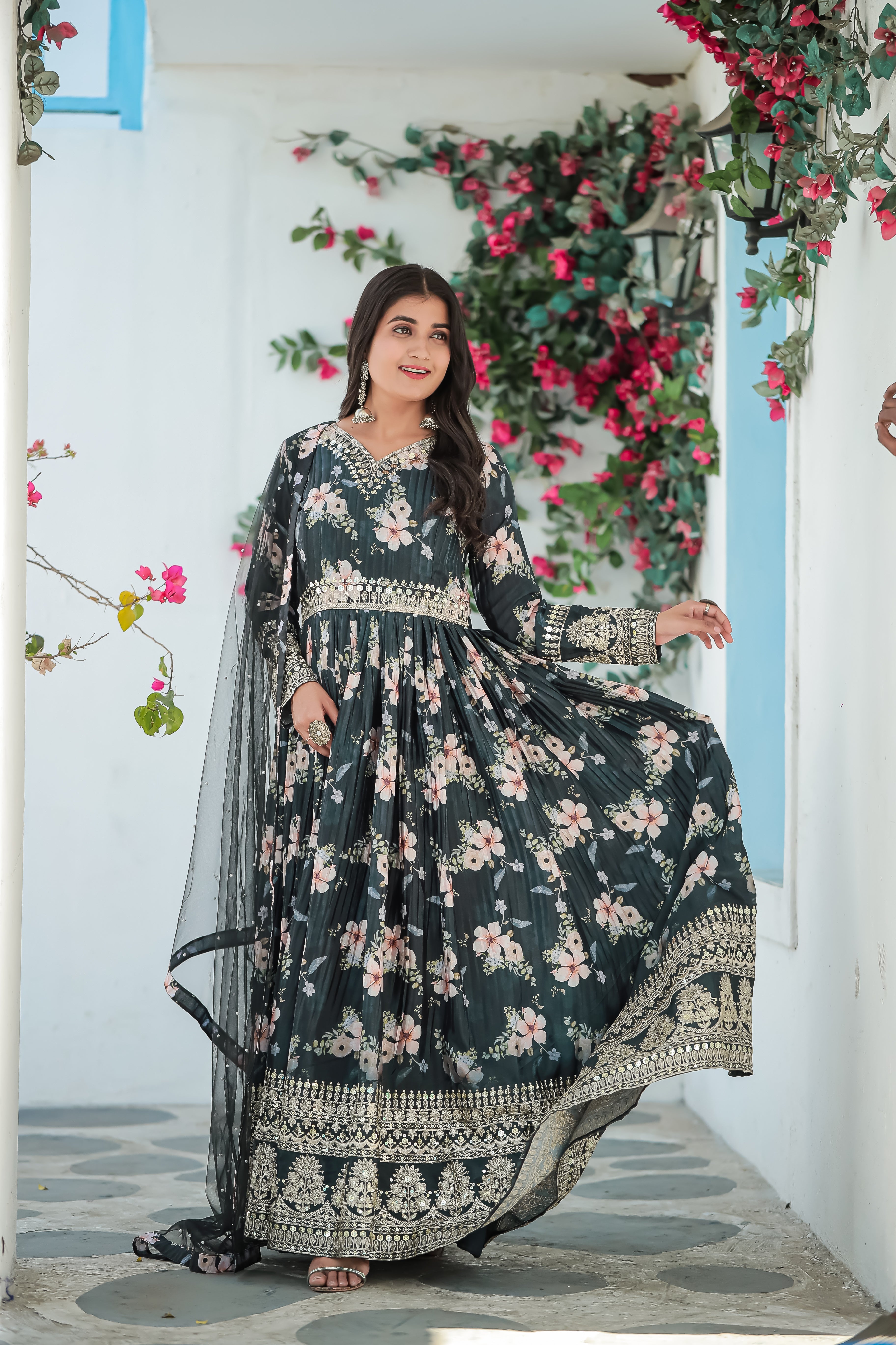 Party Wear Look Gown With Bottom & Dupatta Set