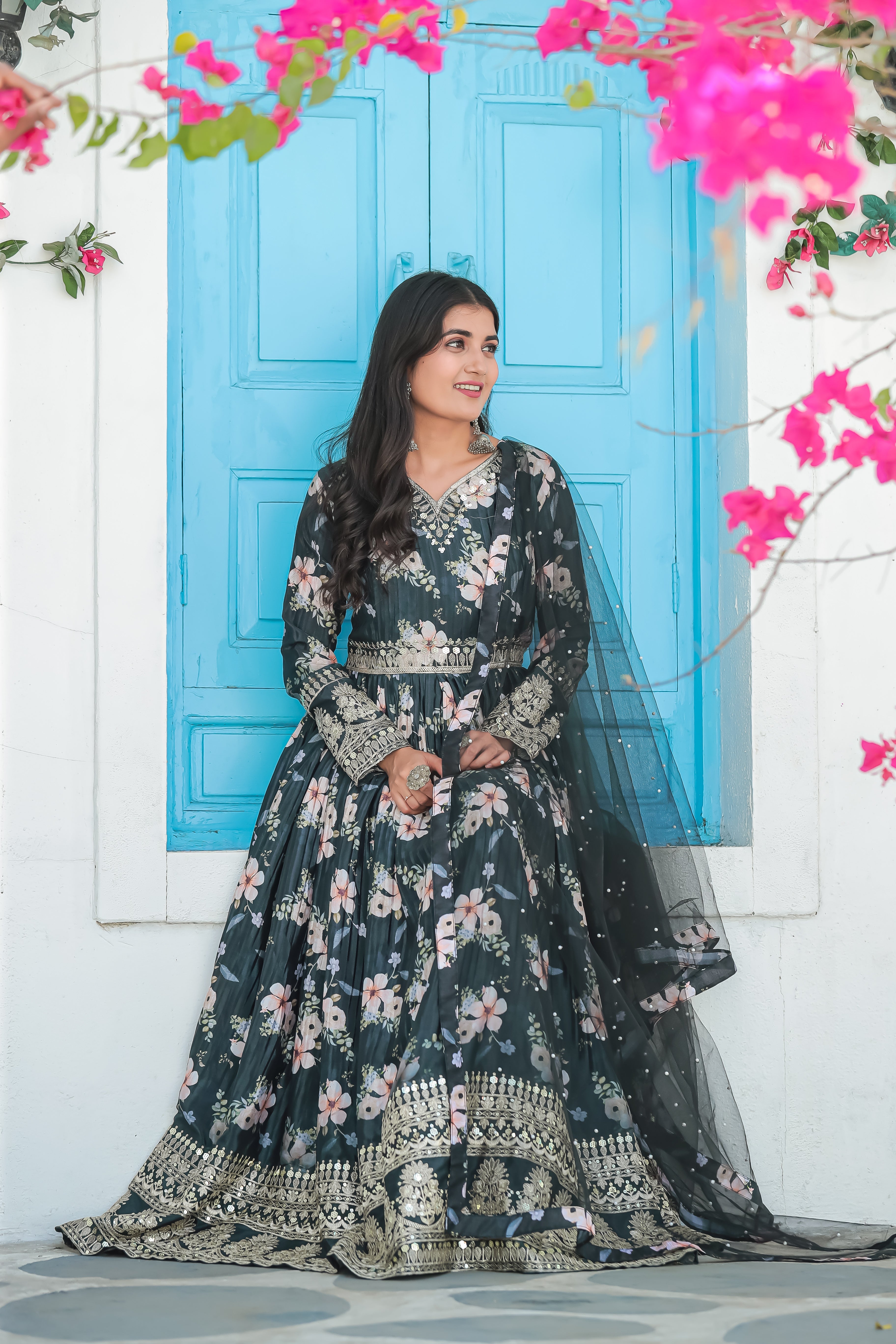 Party Wear Look Gown With Bottom & Dupatta Set