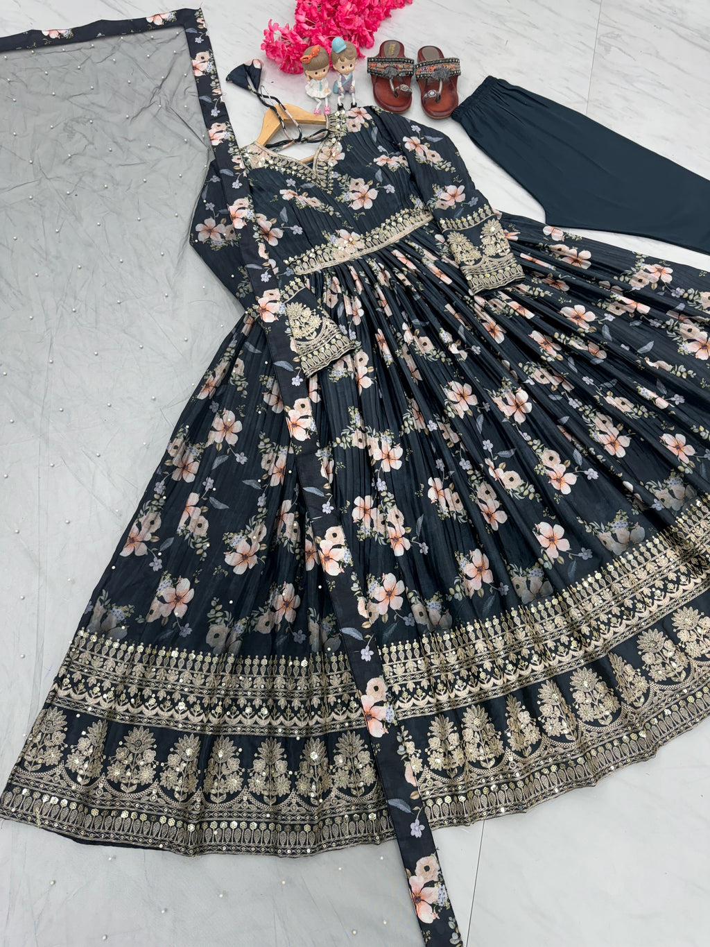 Party Wear Look Gown With Bottom & Dupatta Set