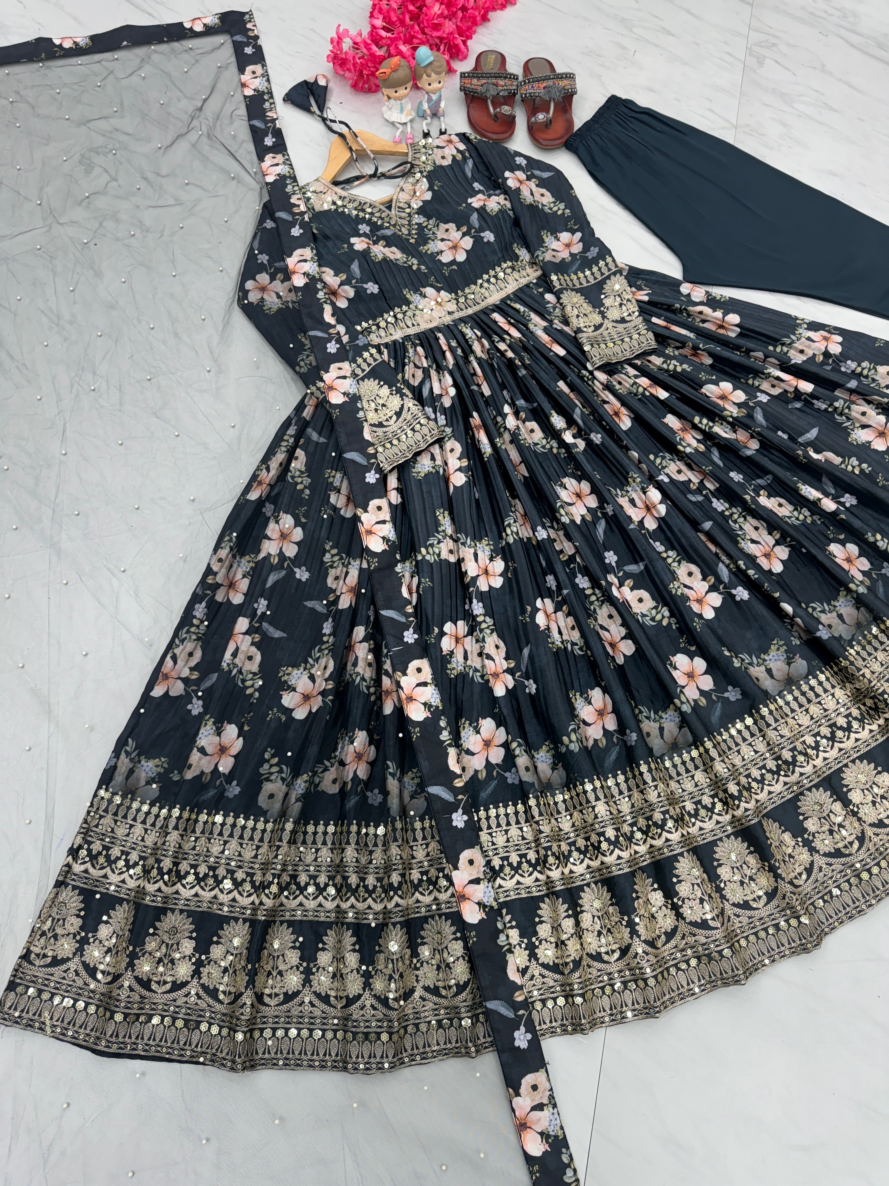 Party Wear Look Gown With Bottom & Dupatta Set