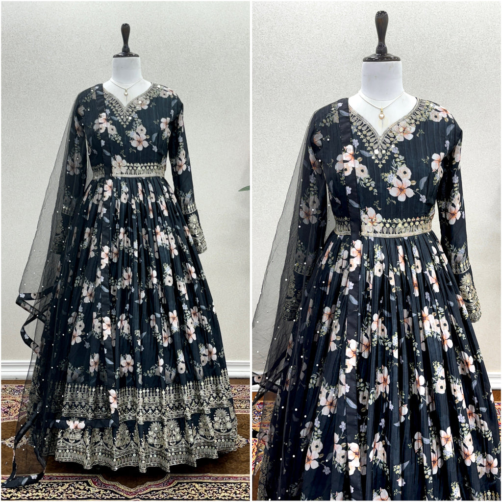 Party Wear Look Gown With Bottom & Dupatta Set