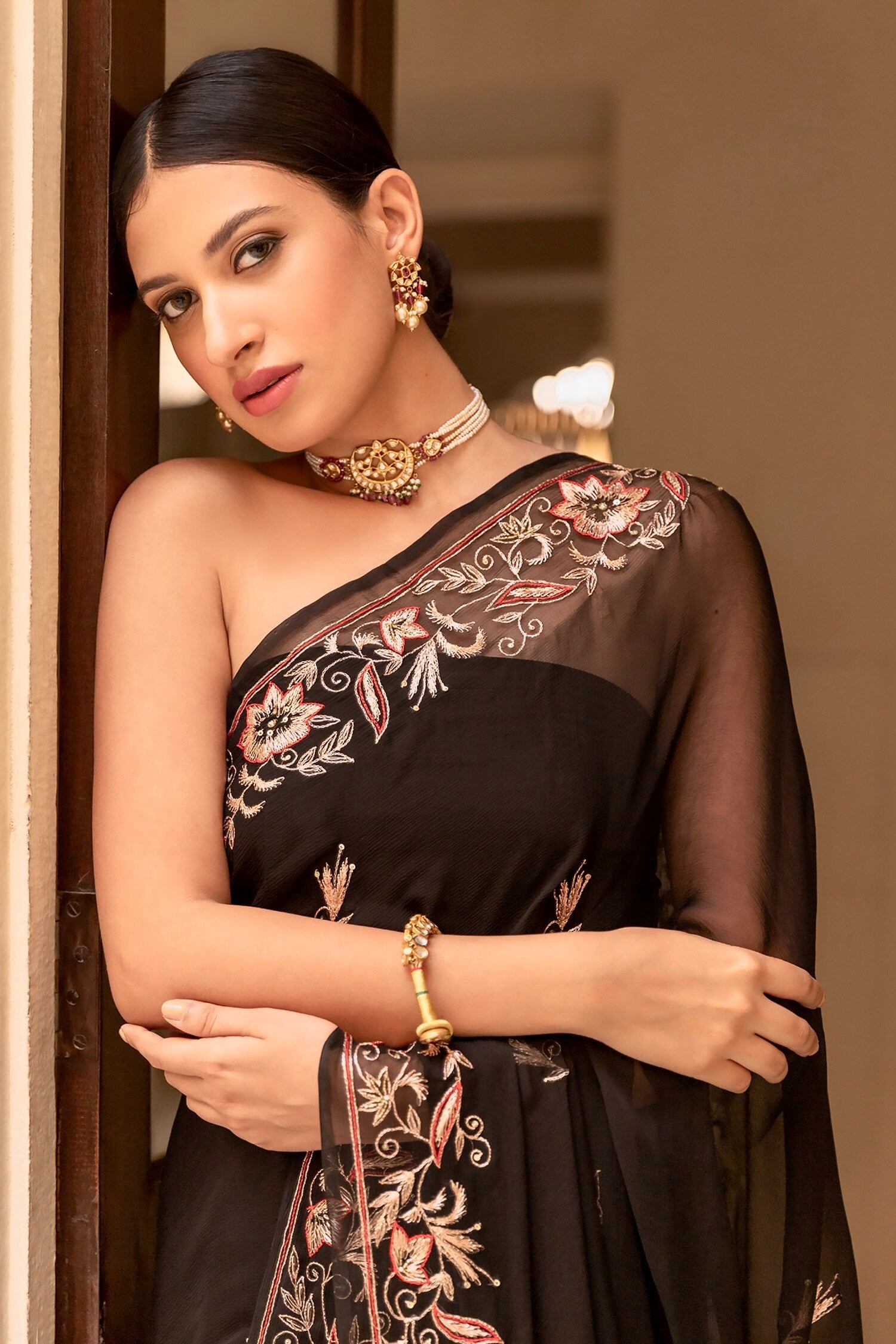 Party Wear Saree With Embroidery Codding & Sequins Work