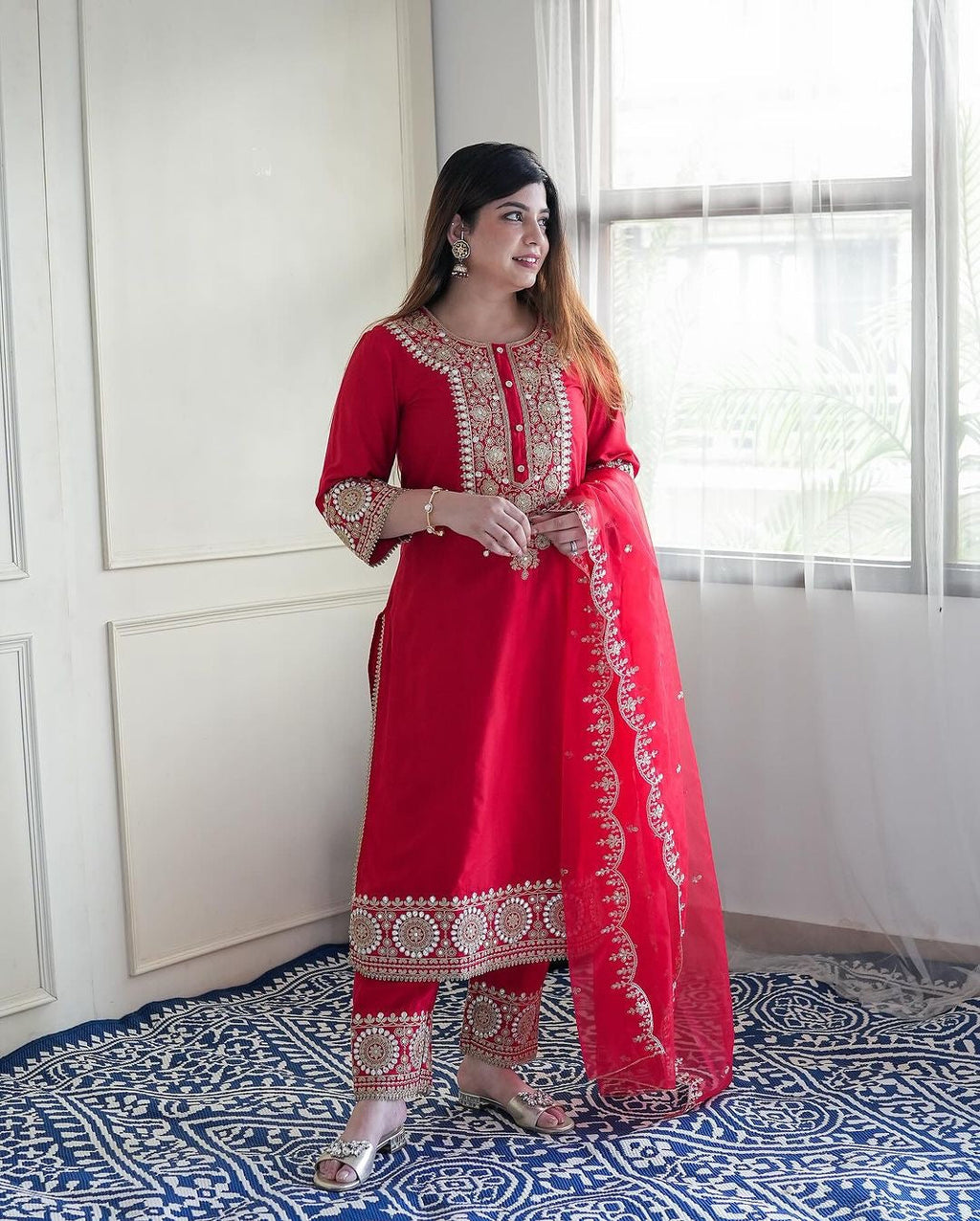 Beautiful Top-Bottom And Dupatta With Embroidery Coding Dori-Sequence Work