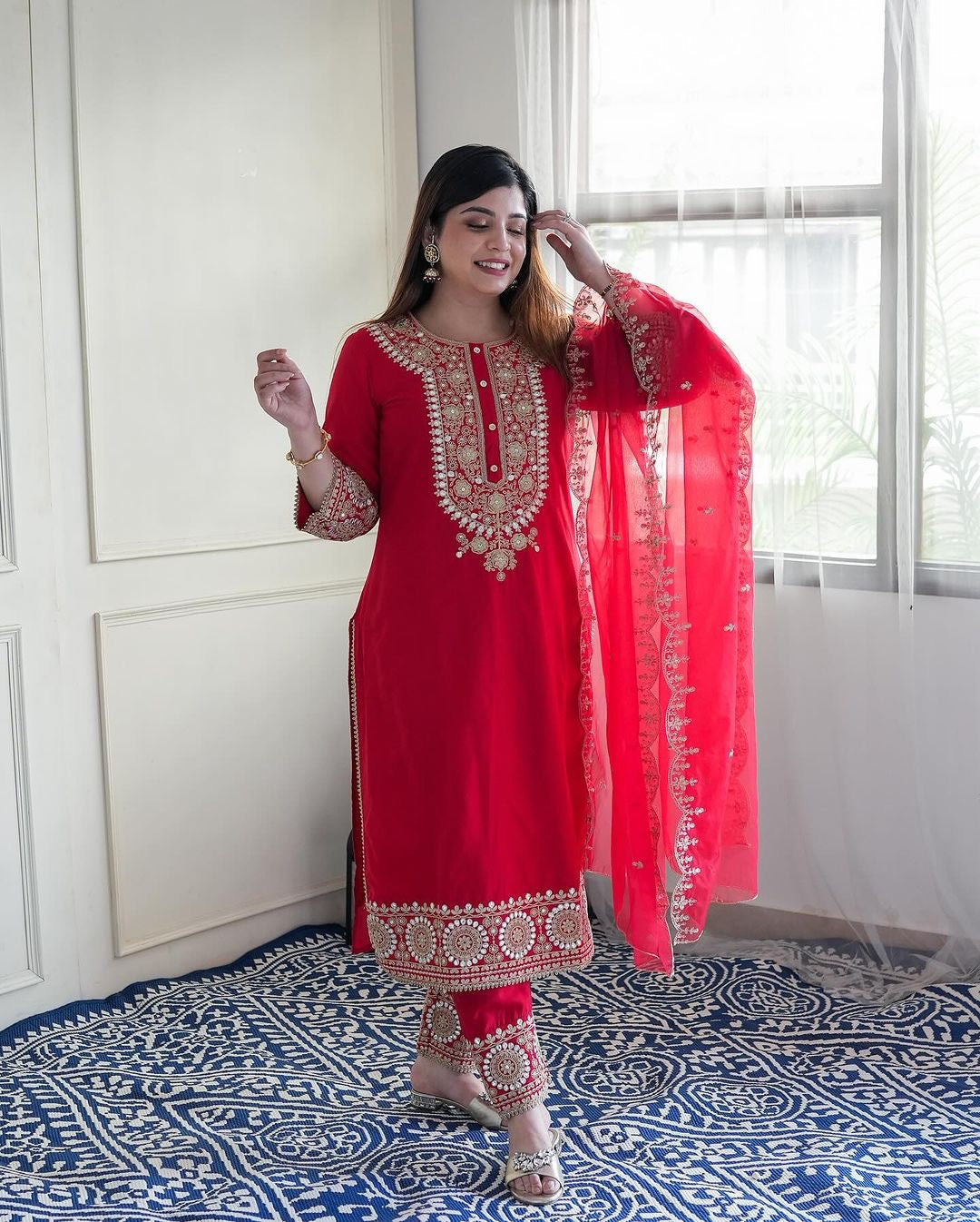 Beautiful Top-Bottom And Dupatta With Embroidery Coding Dori-Sequence Work