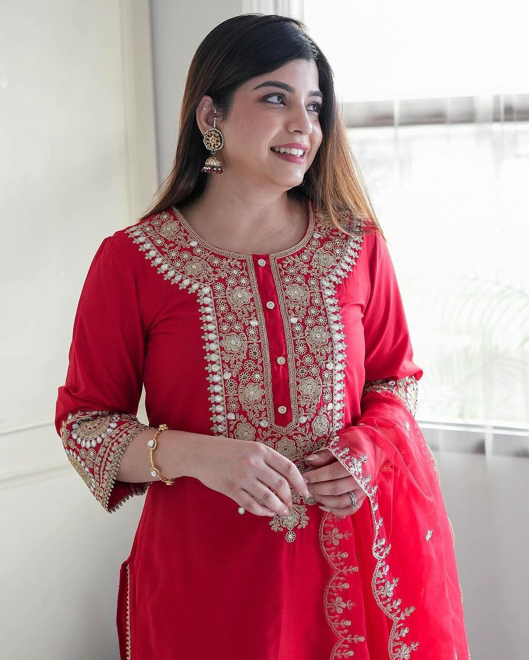 Beautiful Top-Bottom And Dupatta With Embroidery Coding Dori-Sequence Work