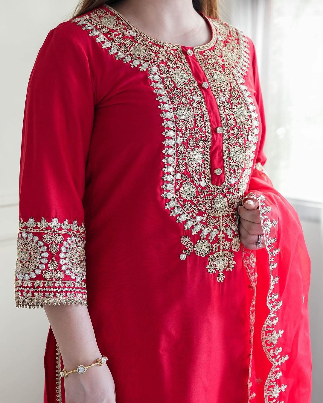 Beautiful Top-Bottom And Dupatta With Embroidery Coding Dori-Sequence Work