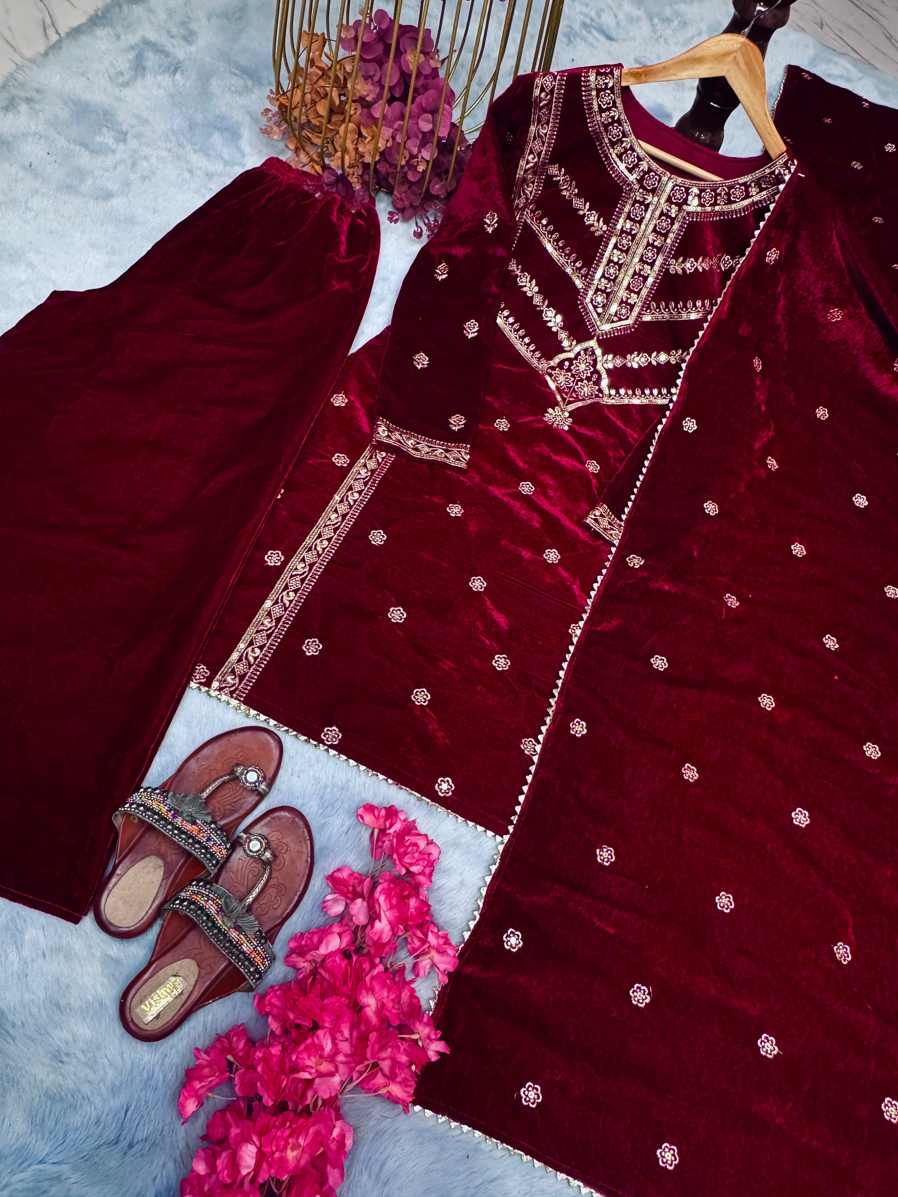 डिज़ाइनर पार्टी वियर लुक टॉप प्लाज़ो और दुपट्टा