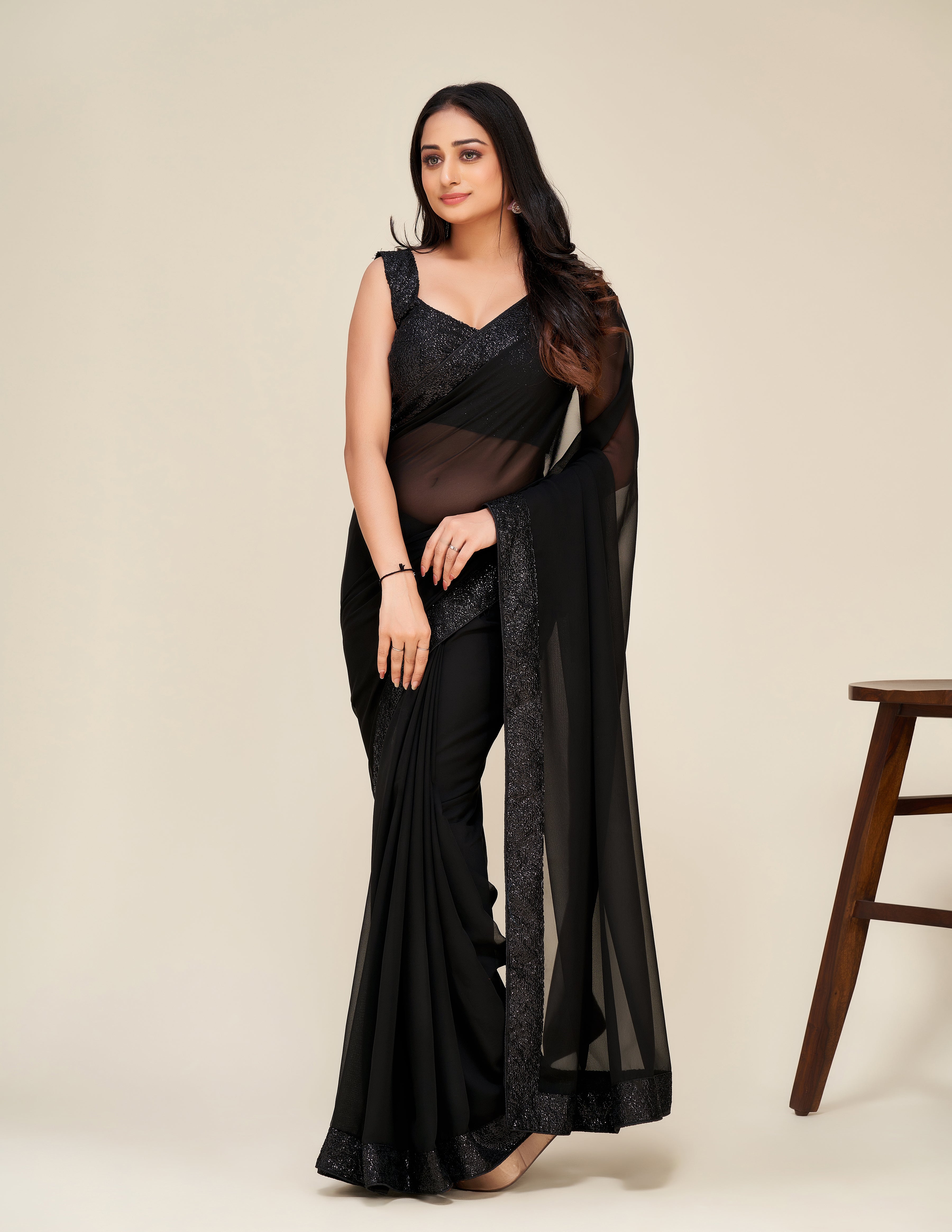 Party Wear Look Beautiful Saree With Sequence Border Work