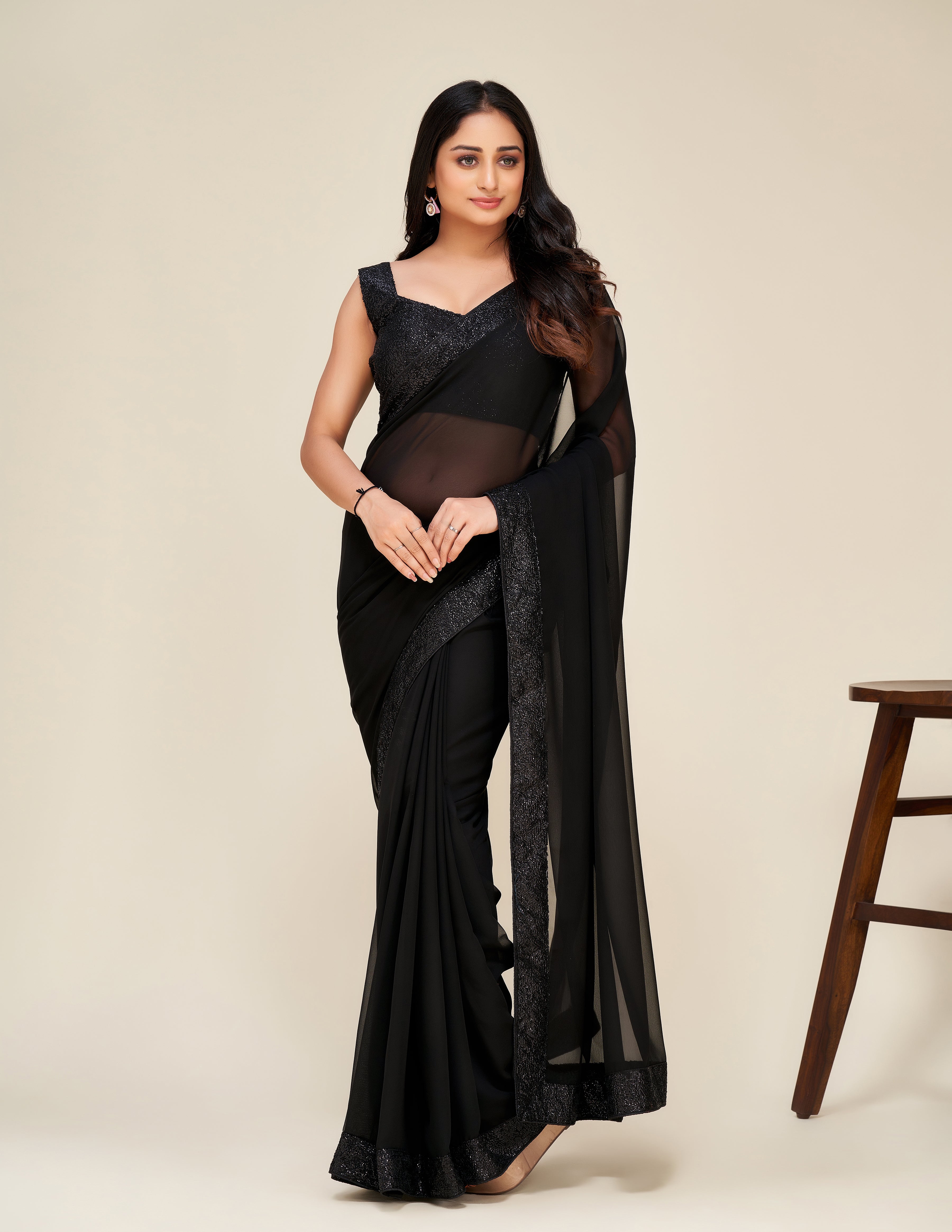 Party Wear Look Beautiful Saree With Sequence Border Work