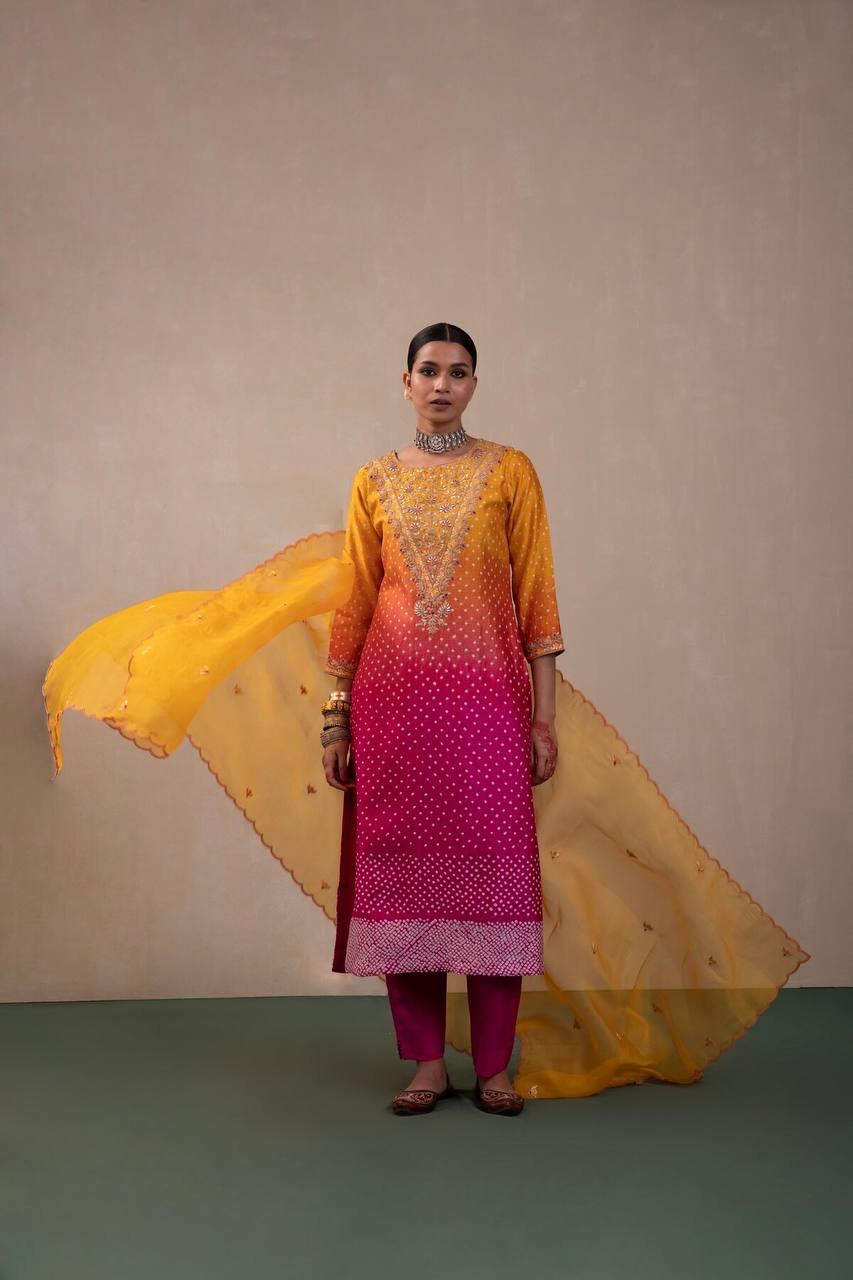 भारी कढ़ाई के काम के साथ डिजिटल प्रिंट वाला फैंसी सूट सेट 