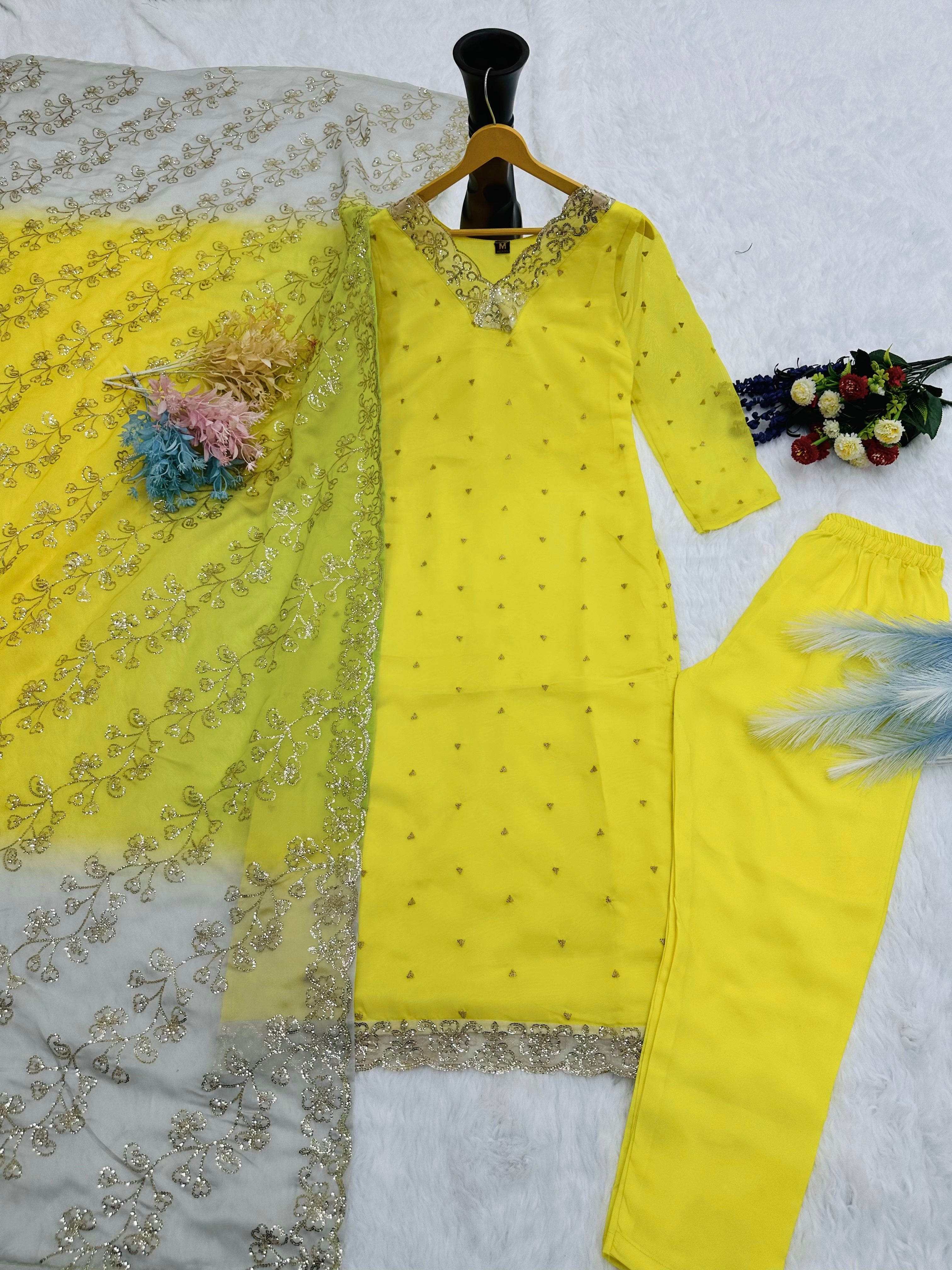 डिज़ाइनर पार्टी वियर टॉप और पैंट दुपट्टे के साथ