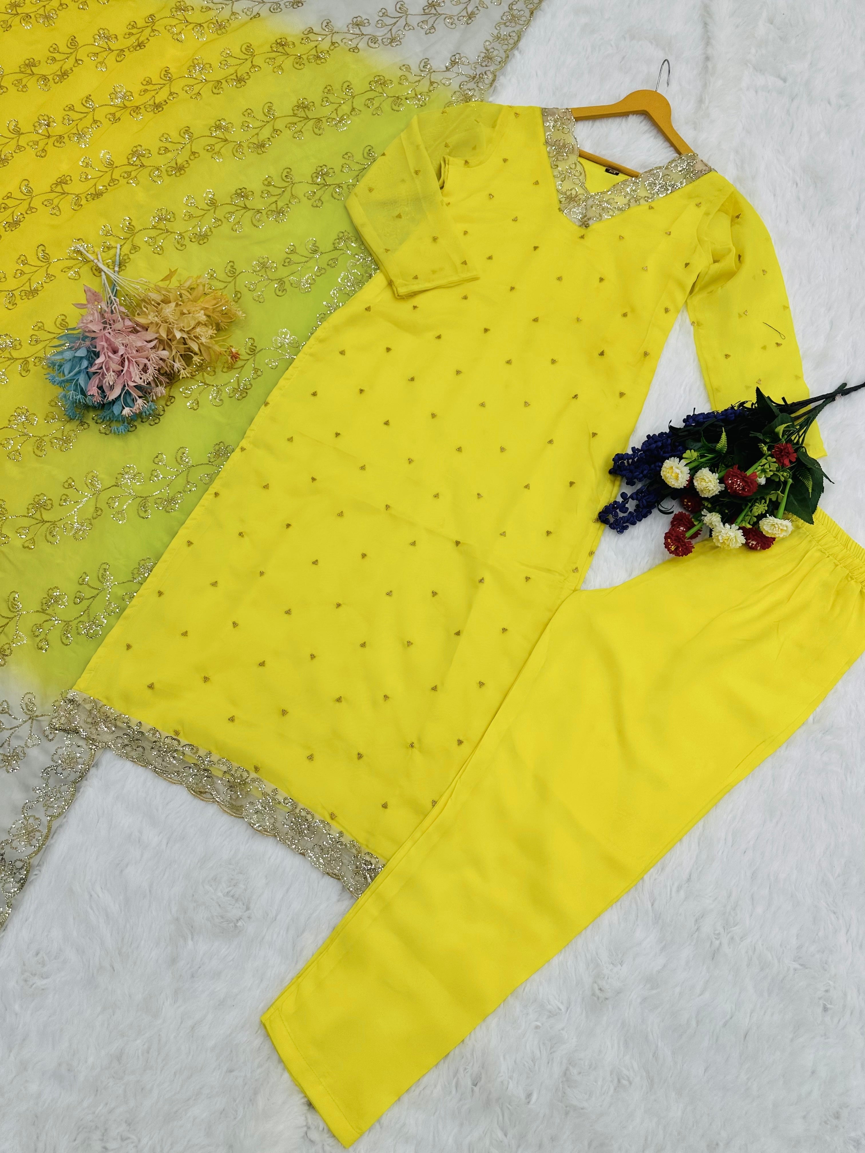 डिज़ाइनर पार्टी वियर टॉप और पैंट दुपट्टे के साथ