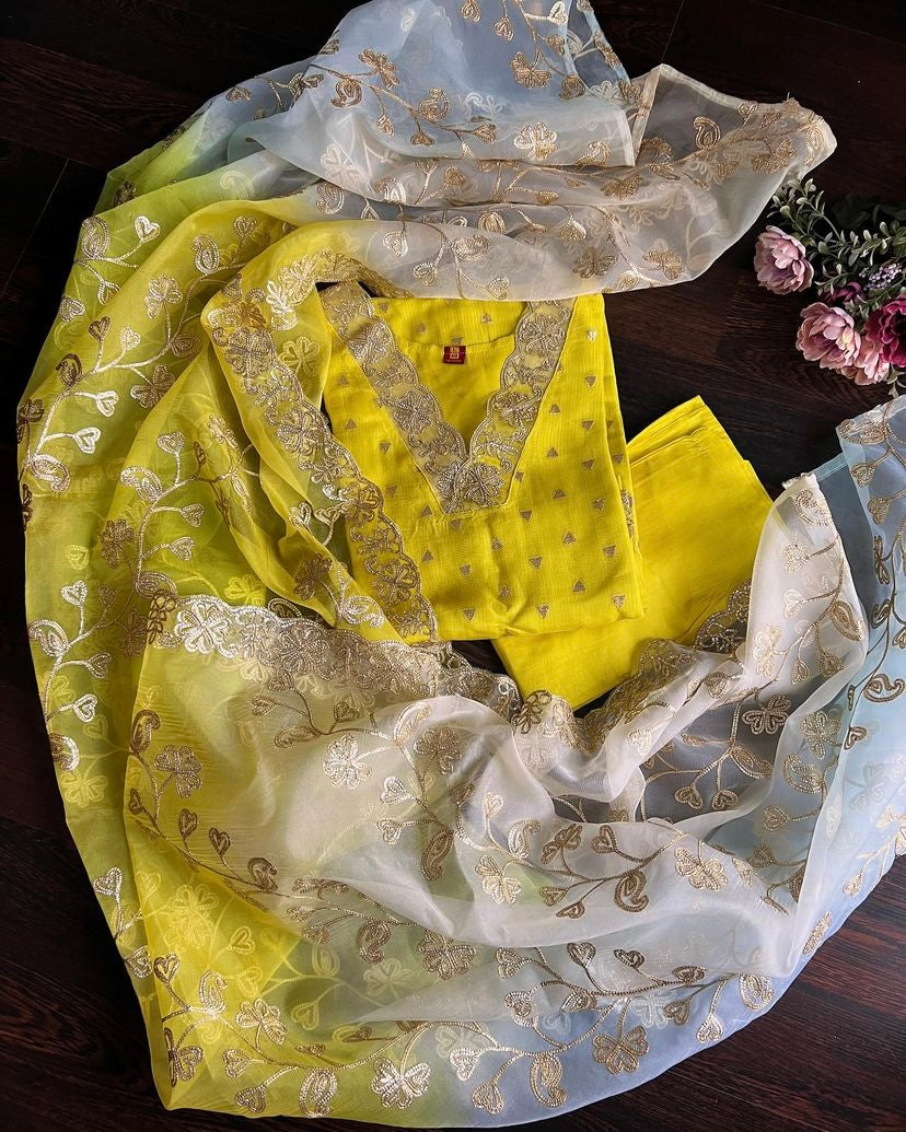 डिज़ाइनर पार्टी वियर टॉप और पैंट दुपट्टे के साथ