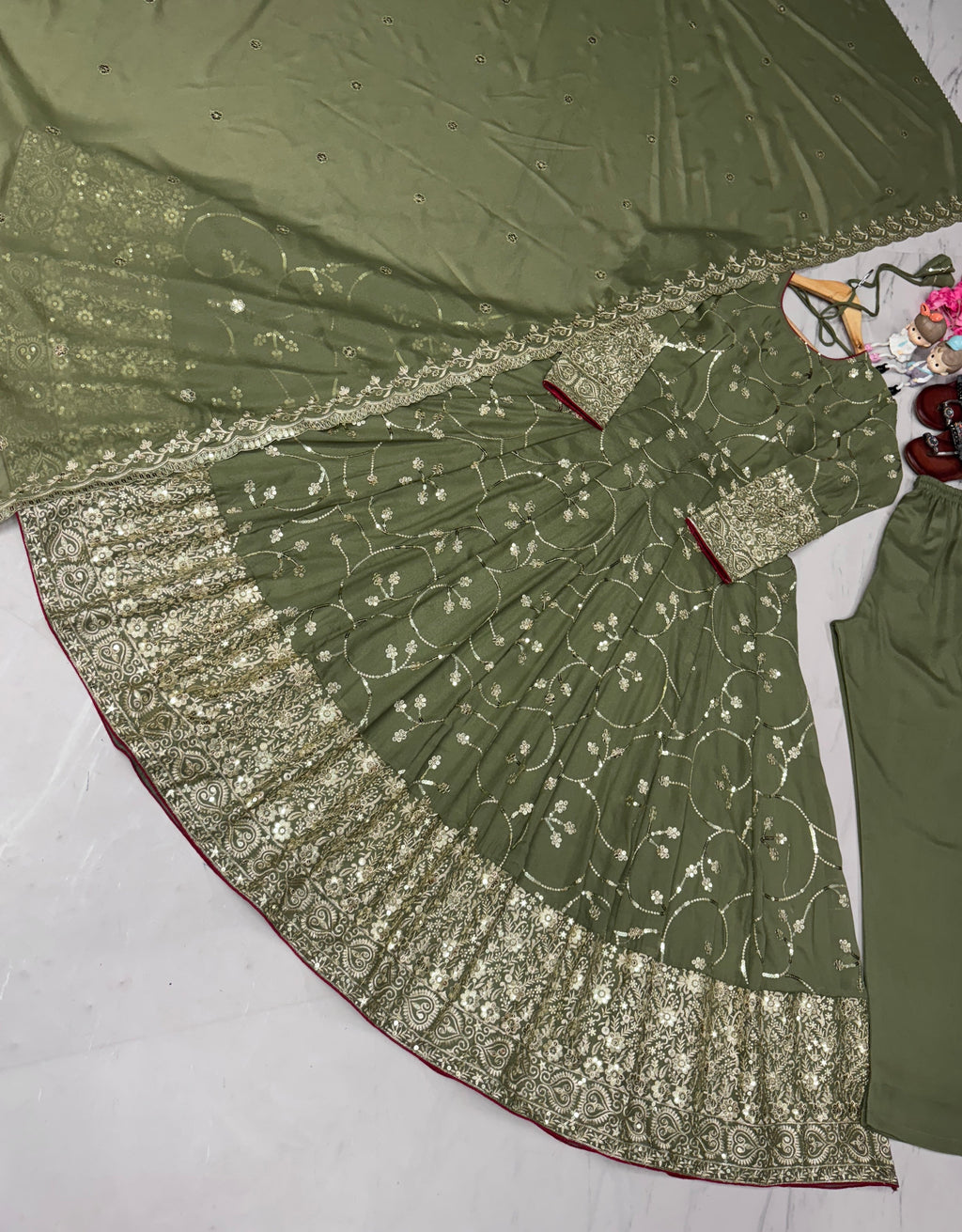 Designer Party Wear Look Fancy Anarkali Gown, Dupatta & Bottom Set