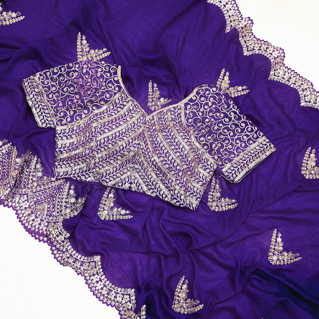 Designer Party Wear Saree With Embroidery Coding & Sequins Work
