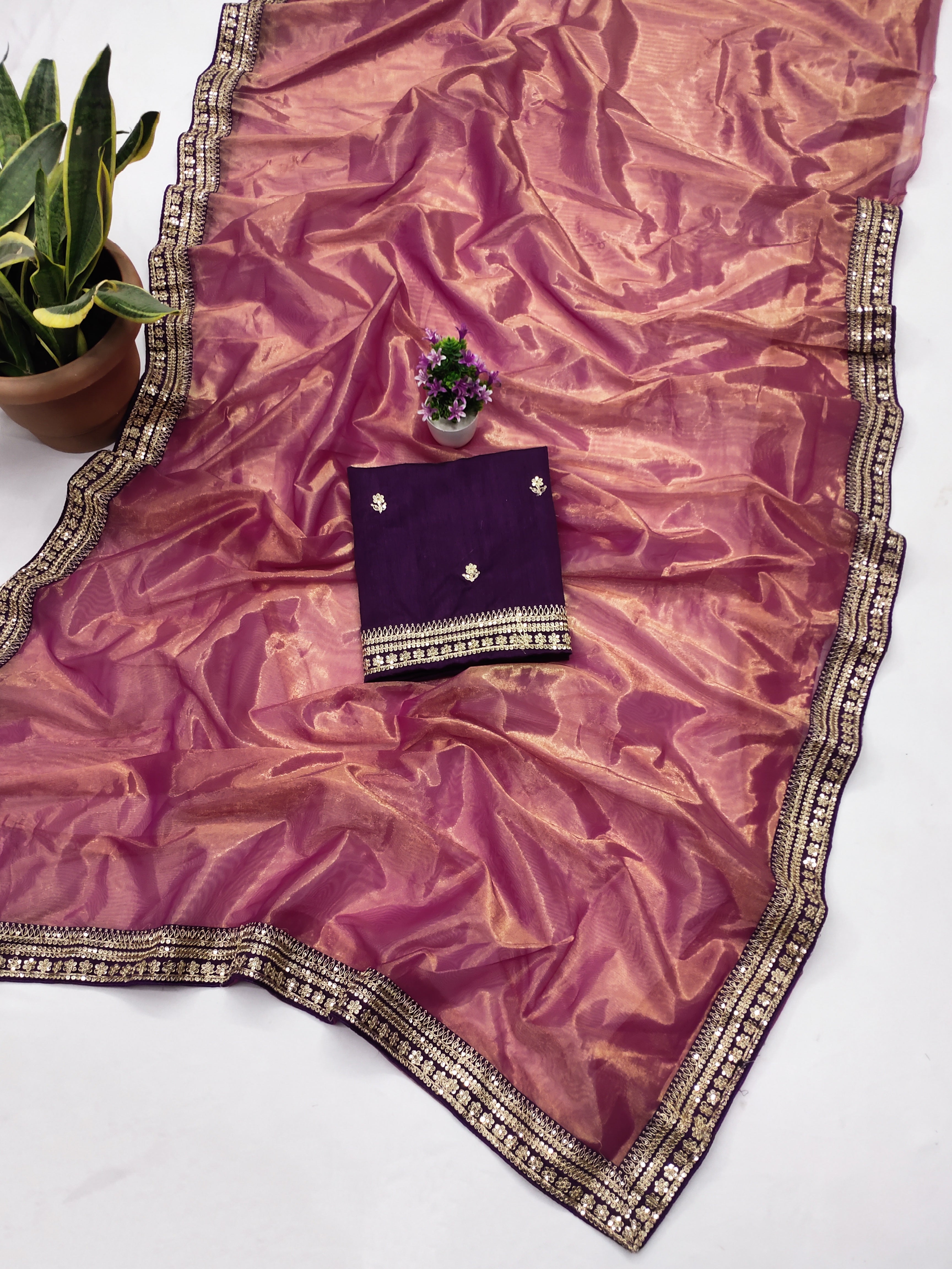Party Wear Saree With Embroidery Codding & Sequins Work Border