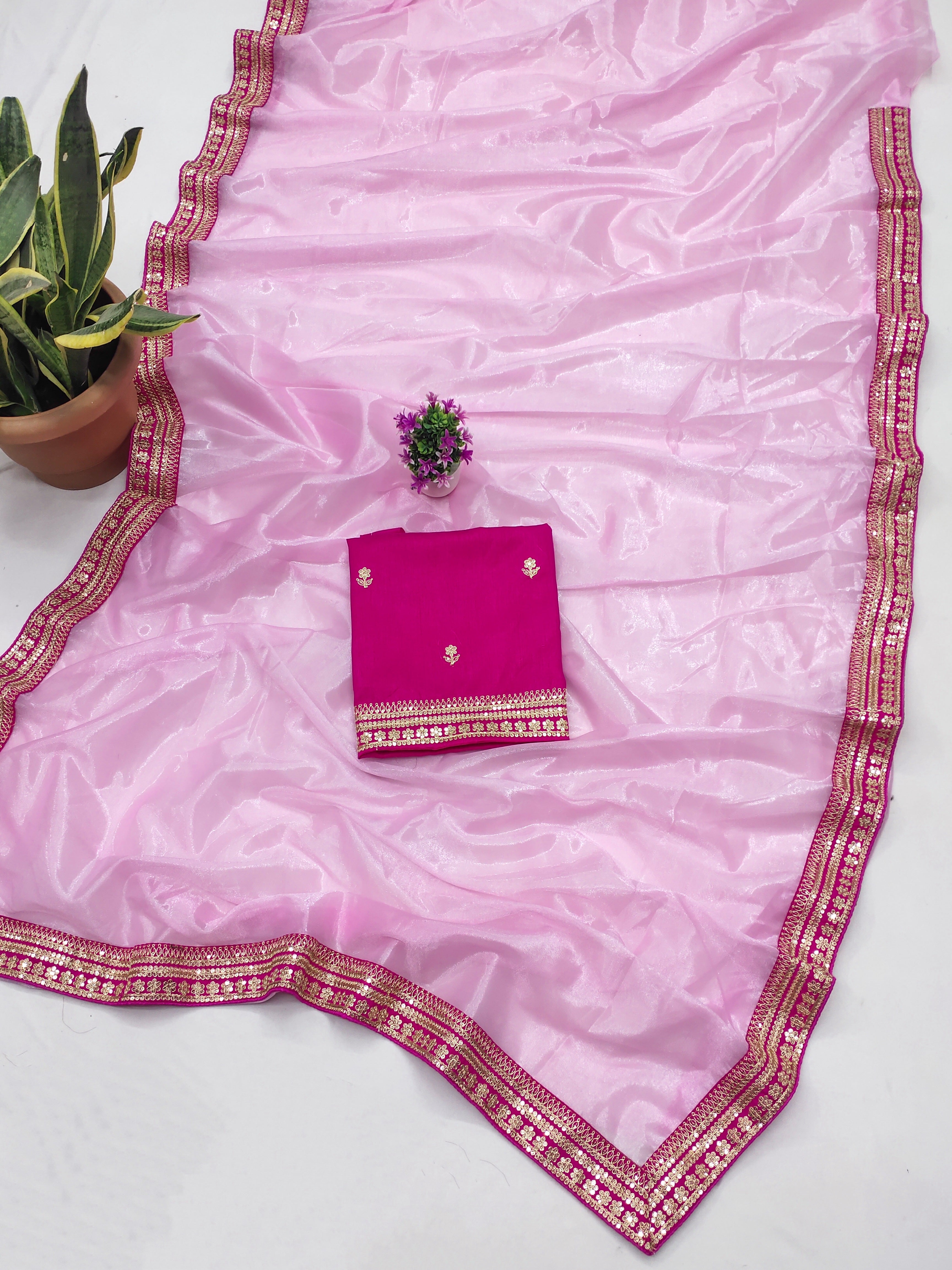 Party Wear Saree With Embroidery Codding & Sequins Work Border
