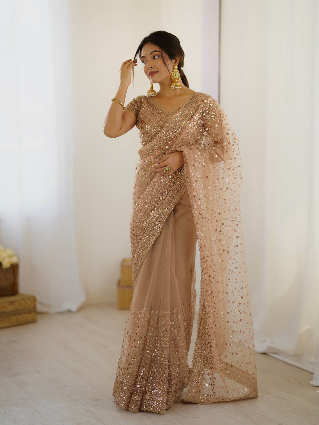 Party Wear Beautiful Saree With Sequins & Dori Work