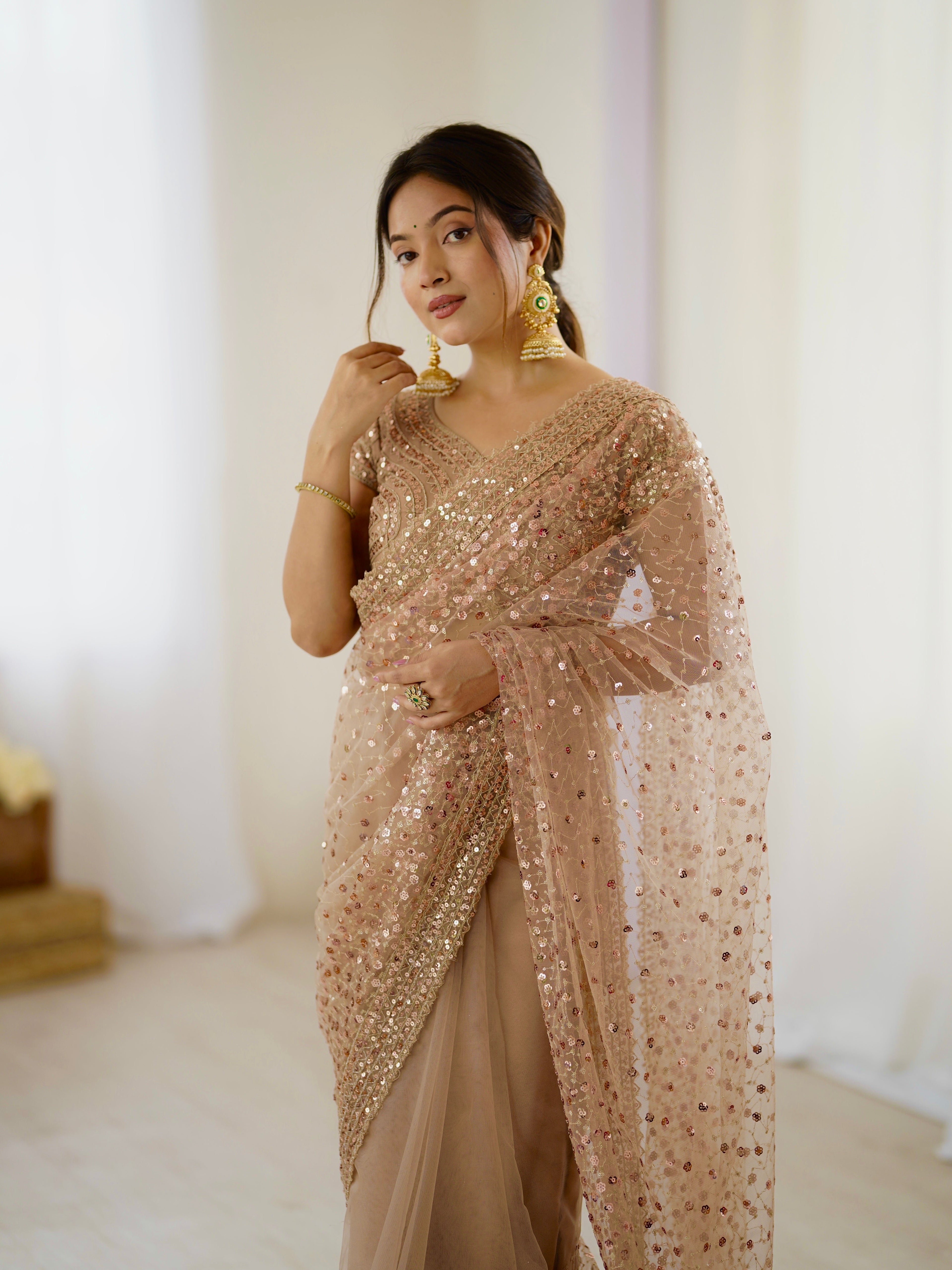 Party Wear Beautiful Saree With Sequins & Dori Work