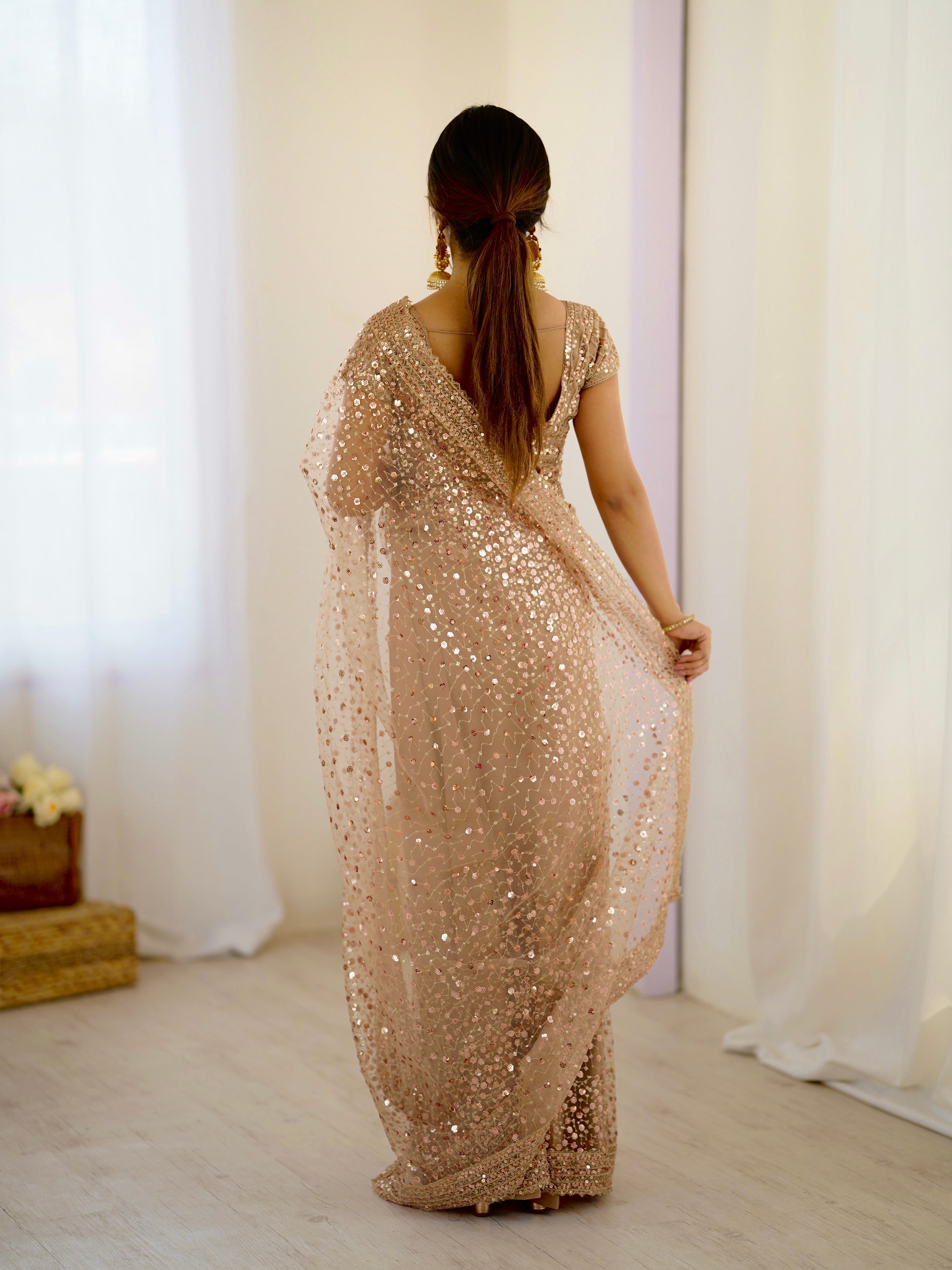 Party Wear Beautiful Saree With Sequins & Dori Work