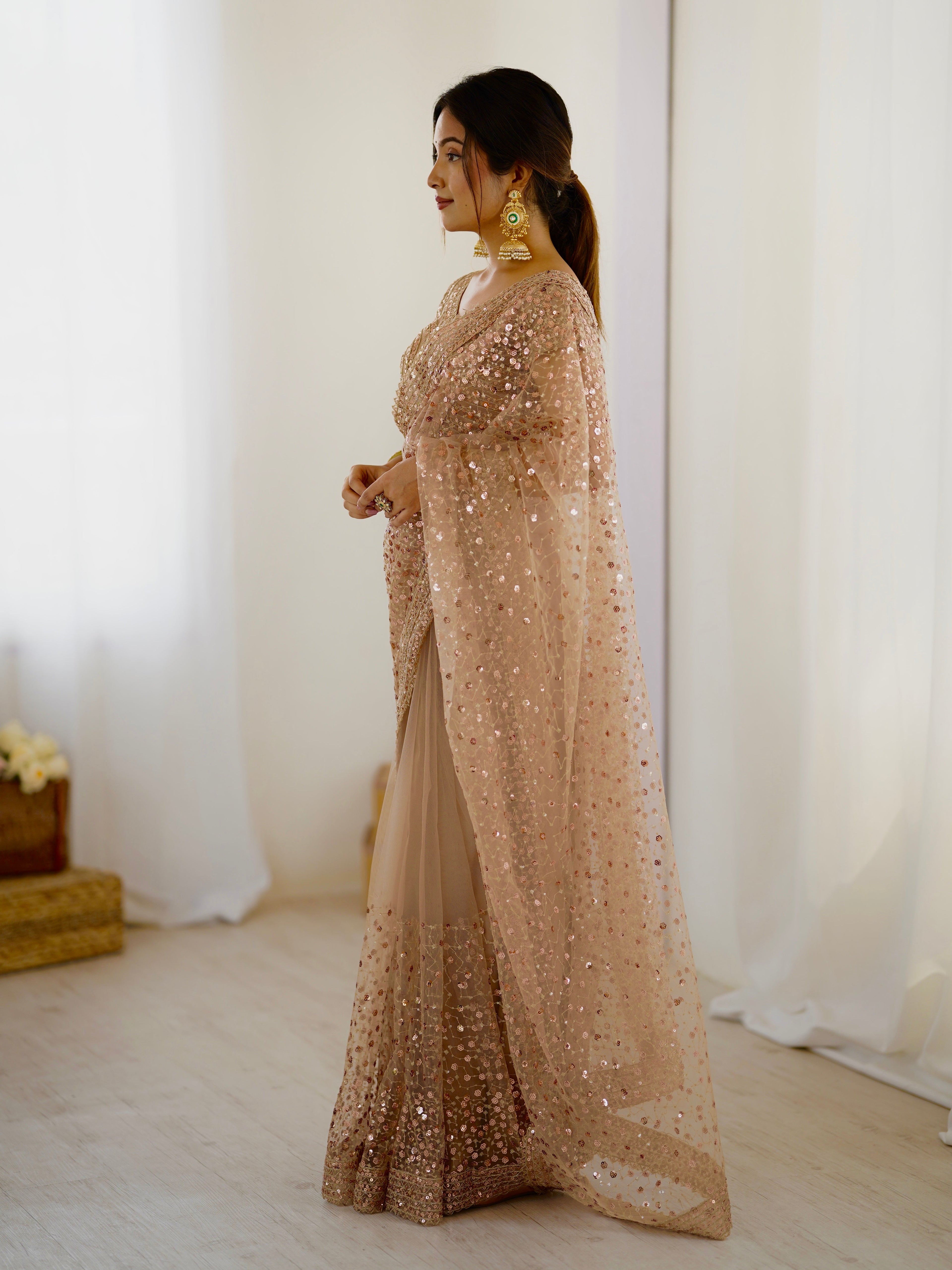Party Wear Beautiful Saree With Sequins & Dori Work