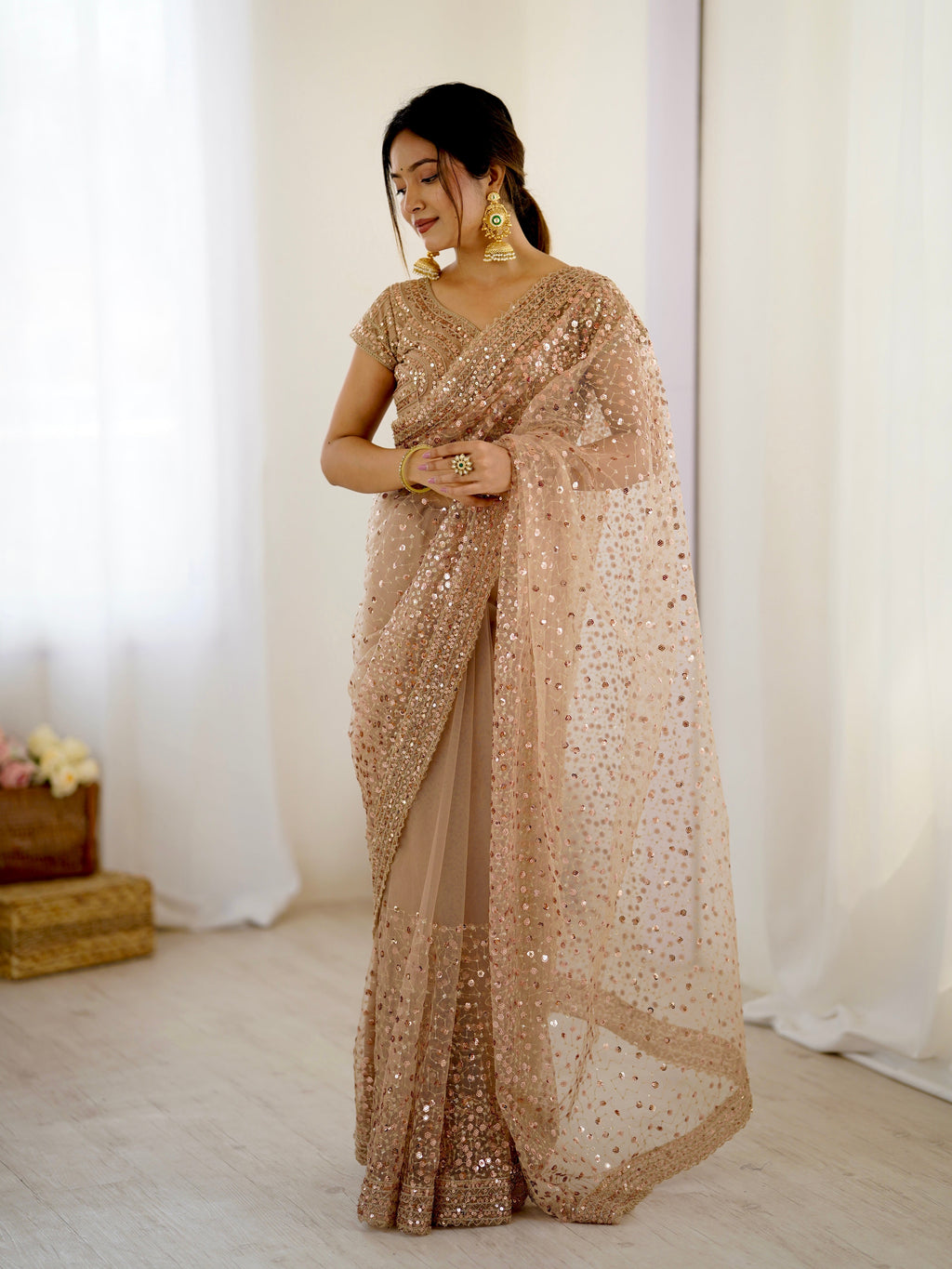 Party Wear Beautiful Saree With Sequins & Dori Work