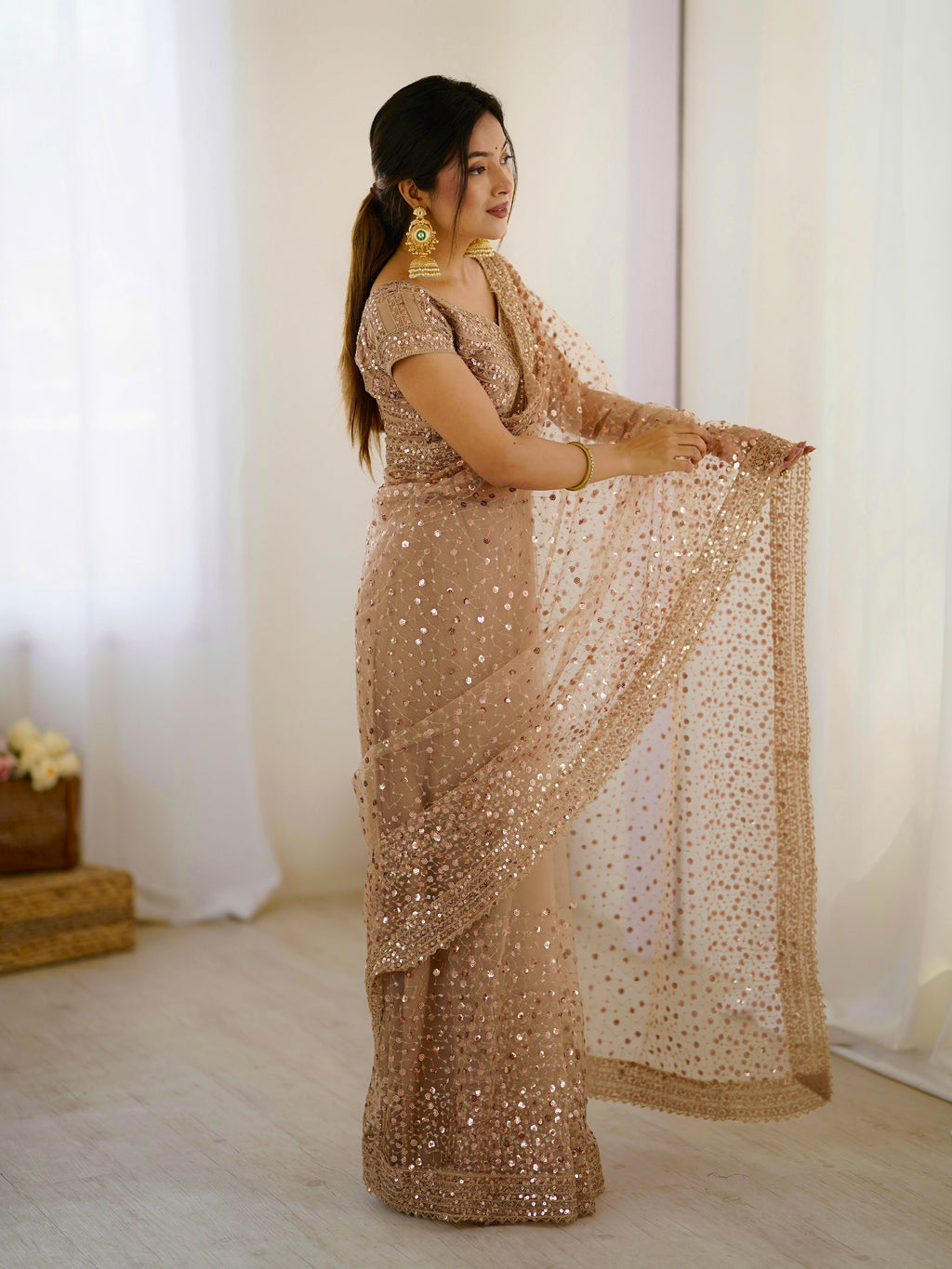 Party Wear Beautiful Saree With Sequins & Dori Work