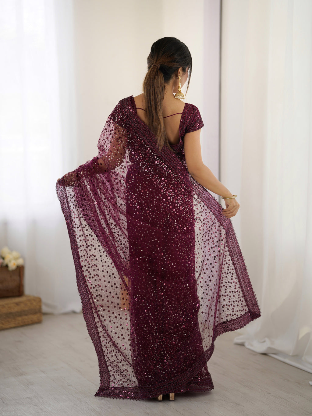 Party Wear Beautiful Saree With Sequins & Dori Work